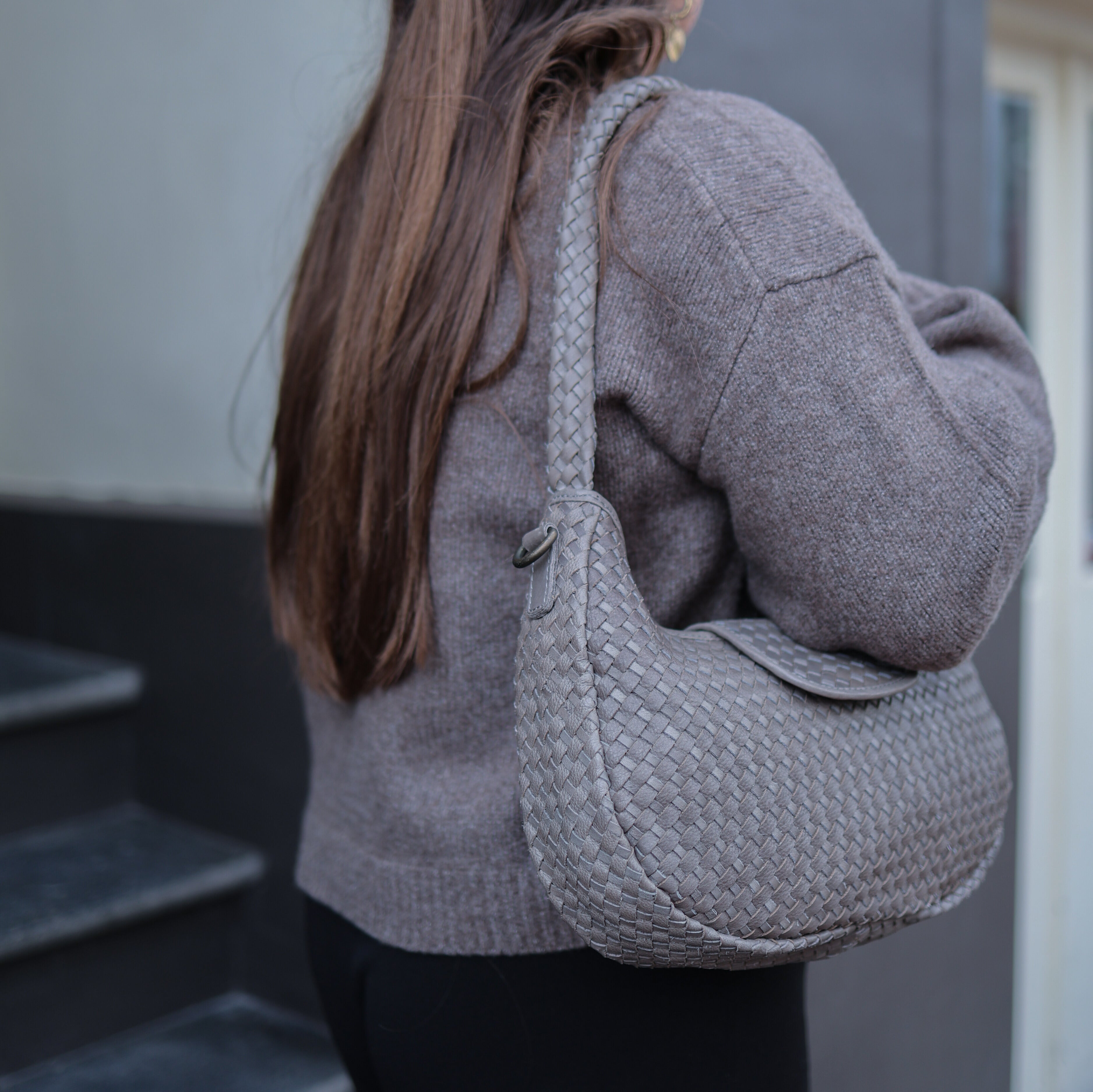 Geflochtene Beuteltasche 'Amelie' Cognac