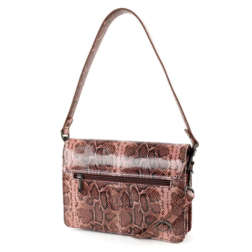 Hand-/Umhängetasche mit Überschlag 'Stella' Snake Pink