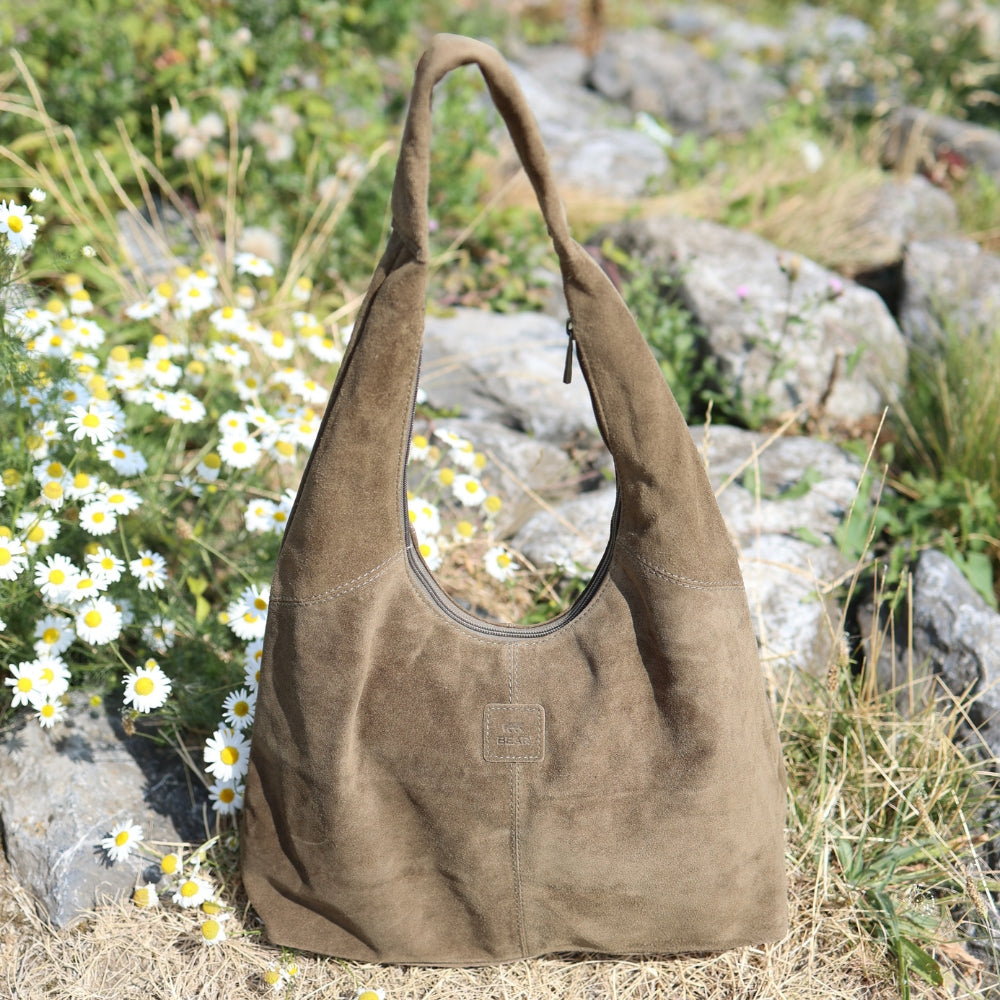 Velours Shopper/Beuteltasche 'Pauline' Taupe
