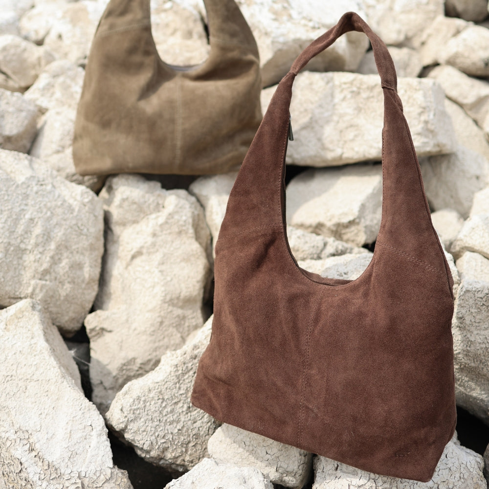 Velours Shopper/Beuteltasche 'Pauline' Choco