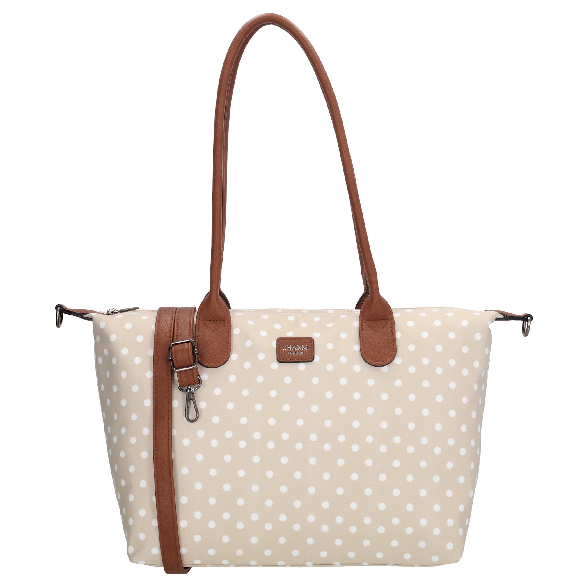 Buckingham Shopper Punkte Weiß-Taupe