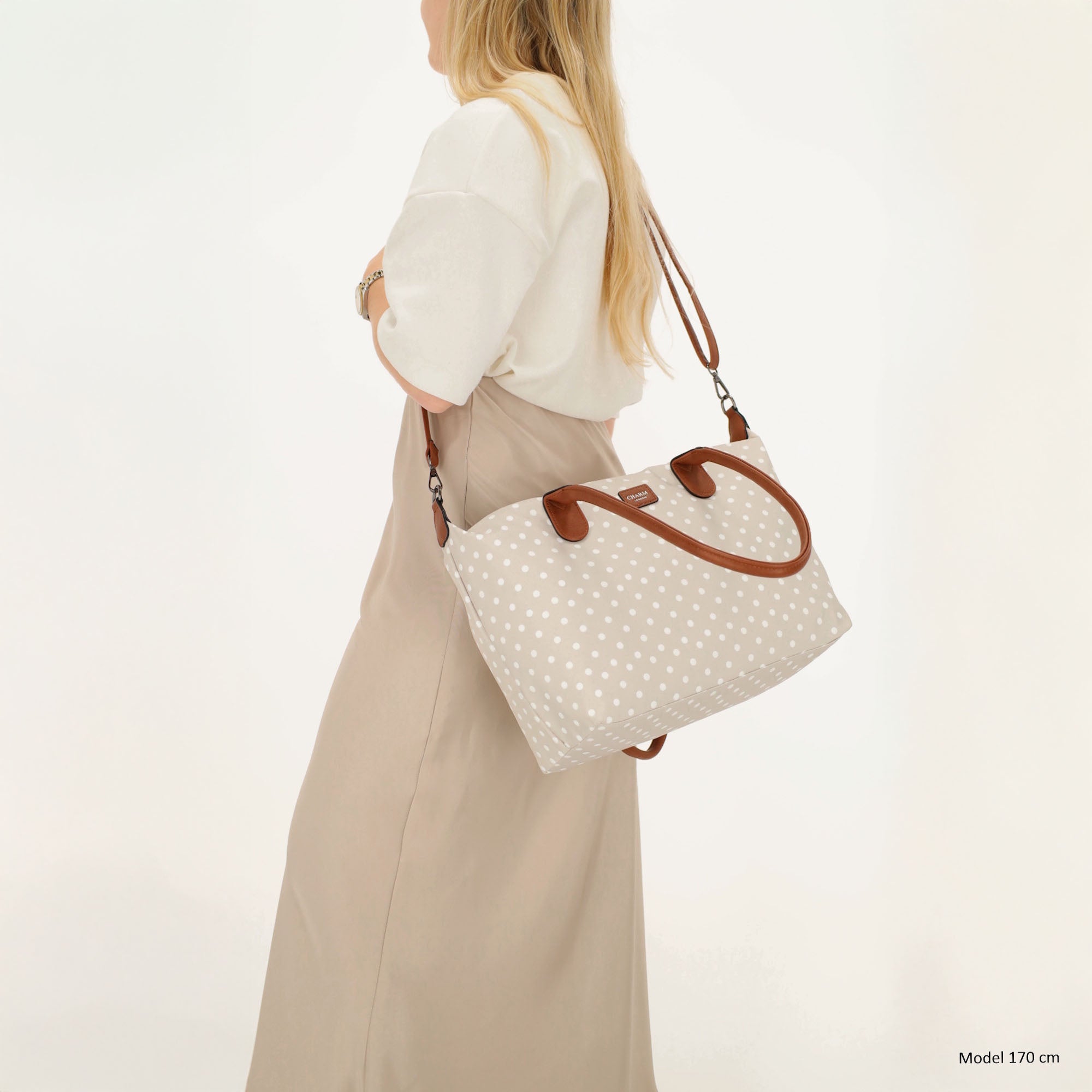 Buckingham Shopper Punkte Weiß-Taupe