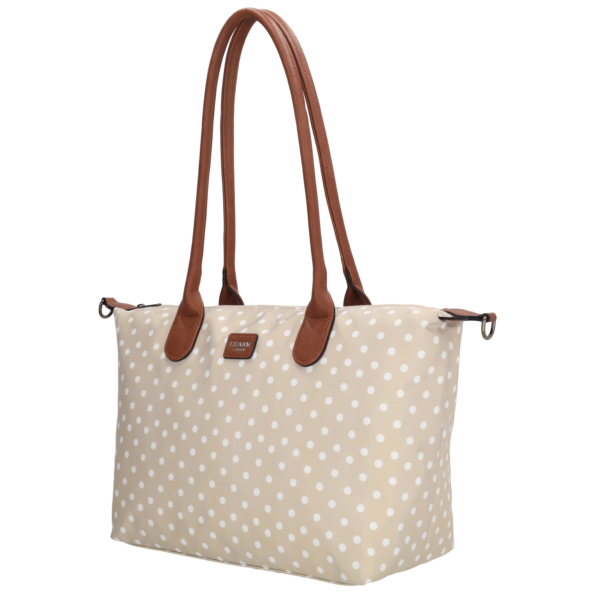 Buckingham Shopper Punkte Weiß-Taupe