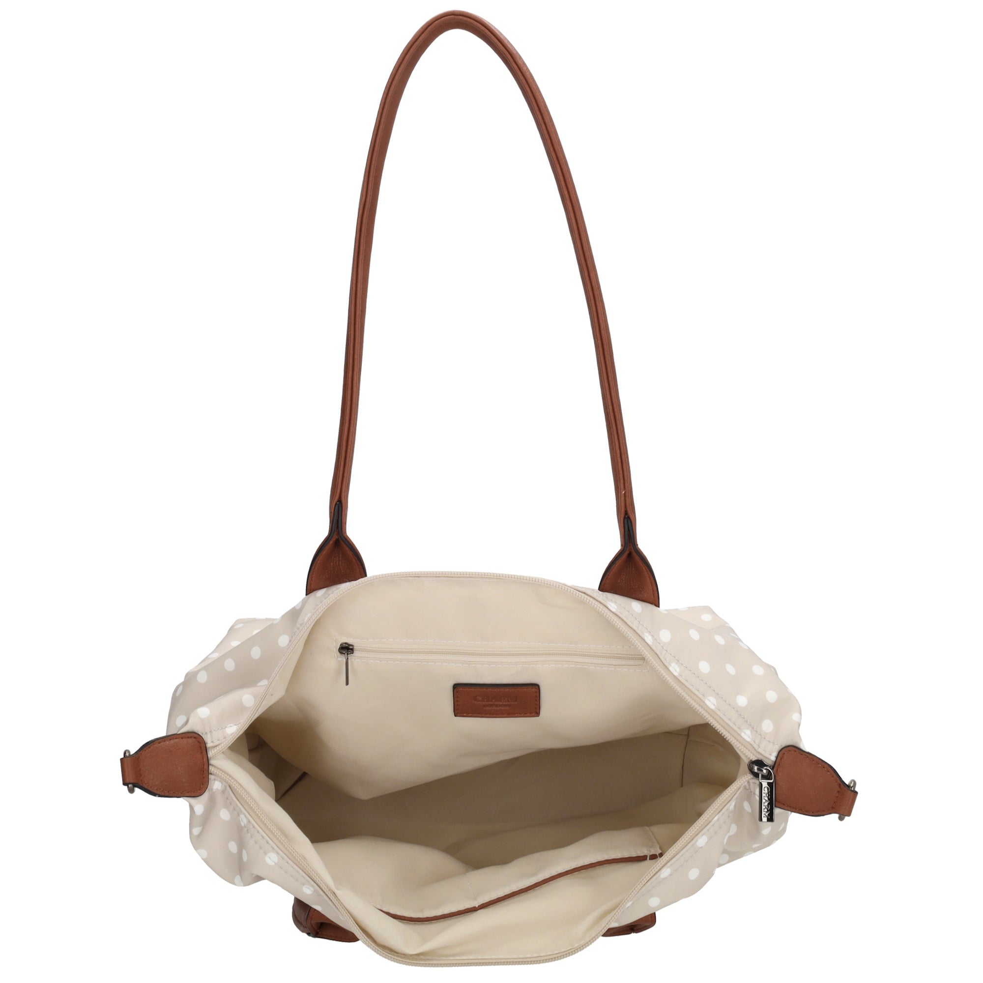 Buckingham Shopper Punkte Weiß-Taupe