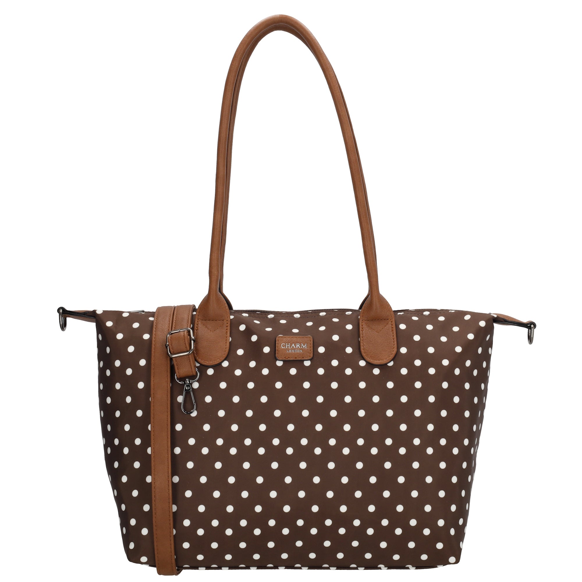 Buckingham - Shopper stippen wit-donkerbruin