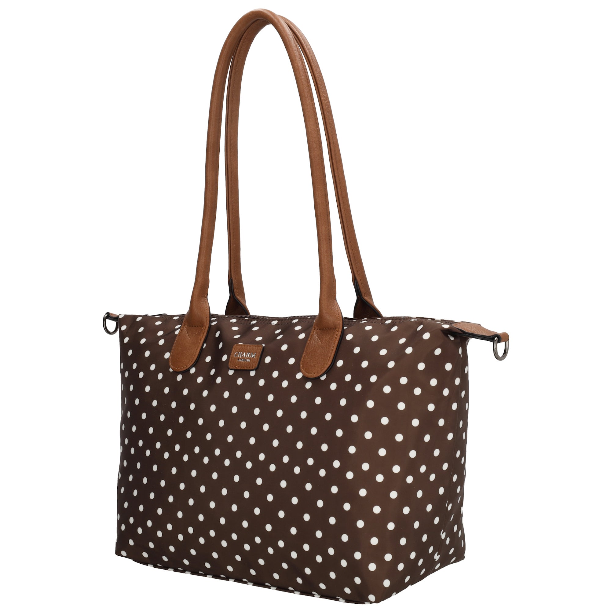 Buckingham - Shopper stippen wit-donkerbruin