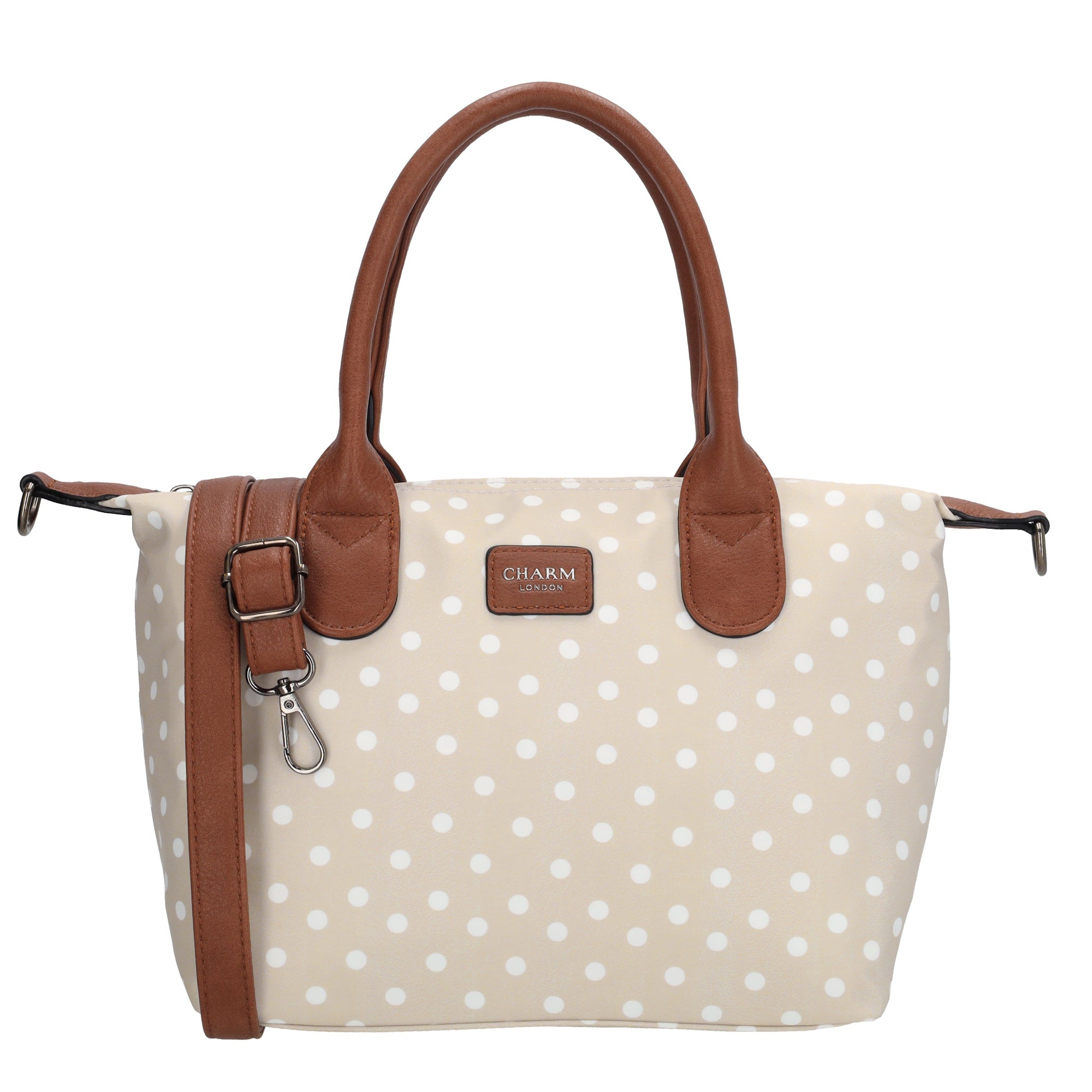Buckingham - Handtas stippen wit-taupe
