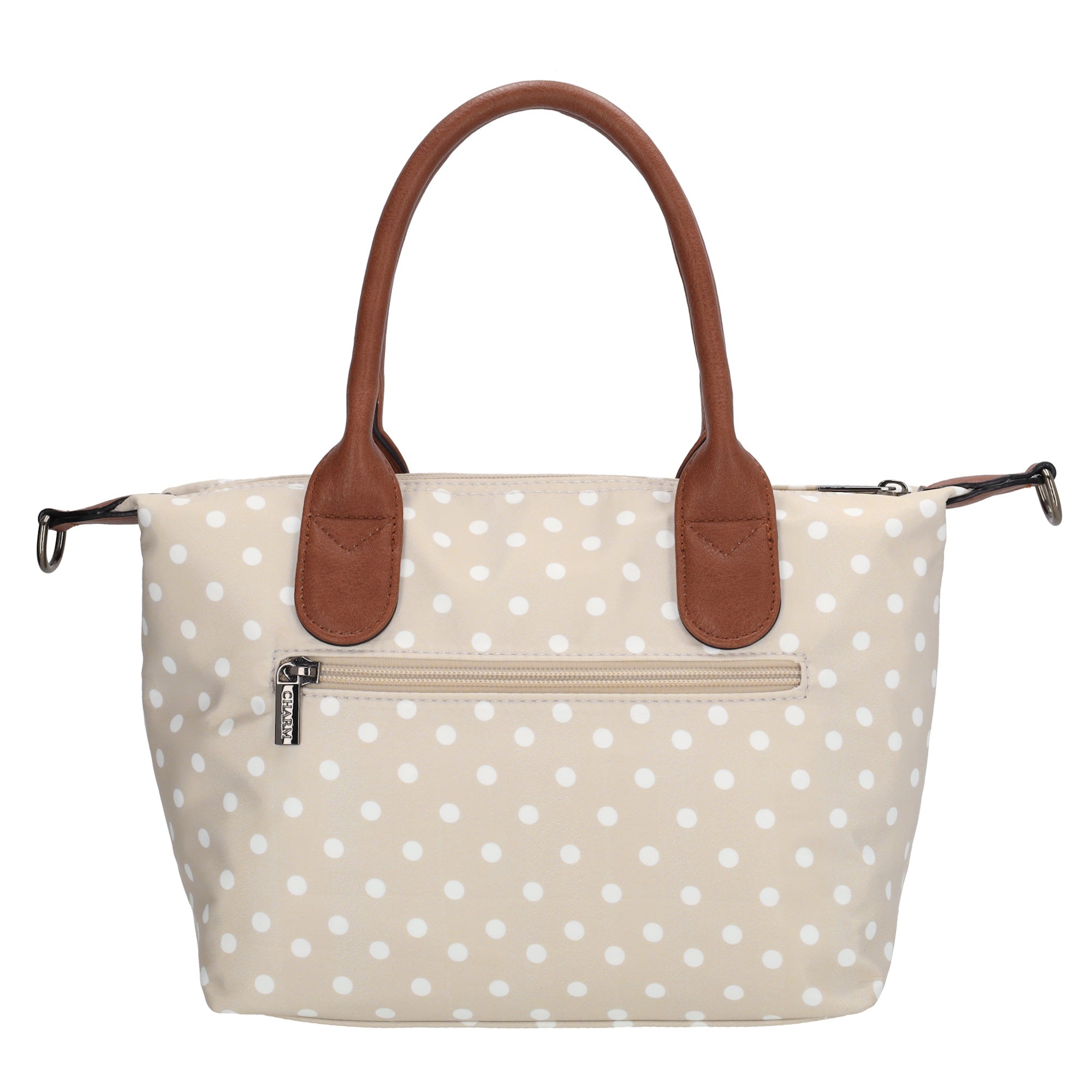 Buckingham - Handtas stippen wit-taupe