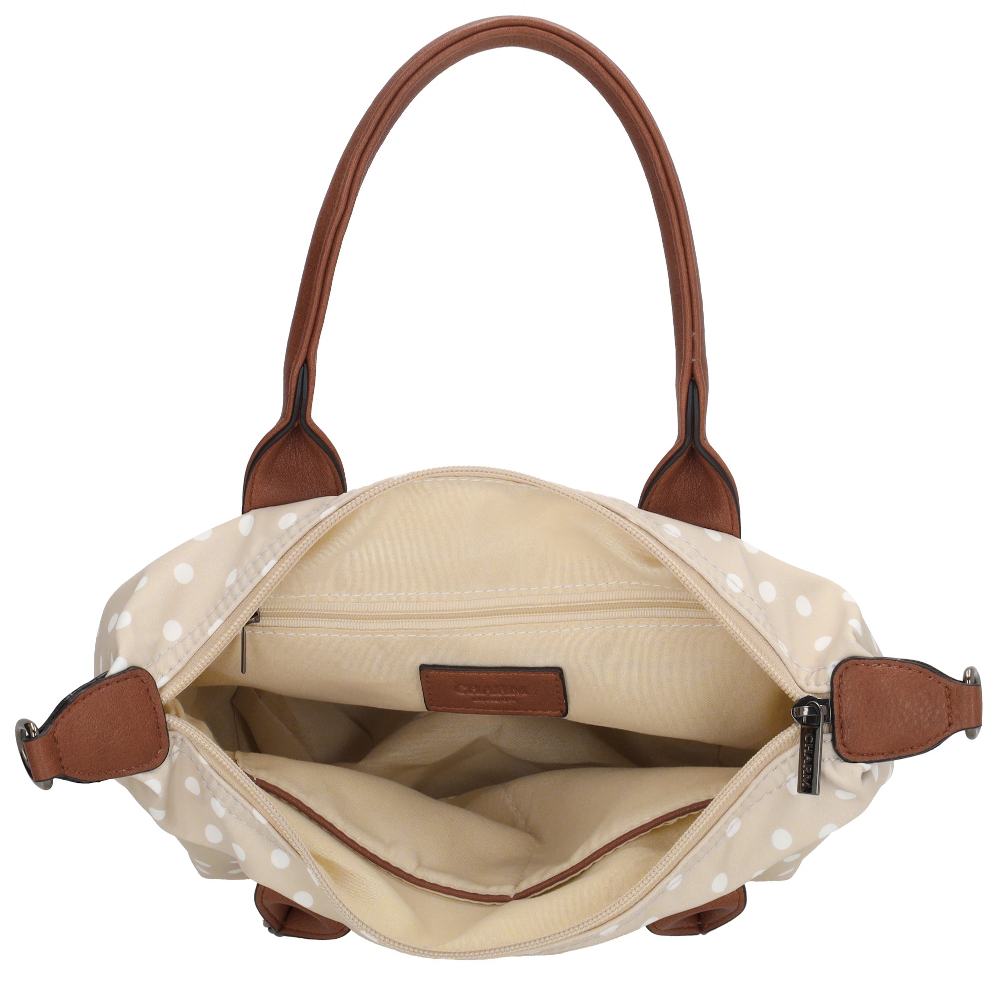 Buckingham - Handtas stippen wit-taupe