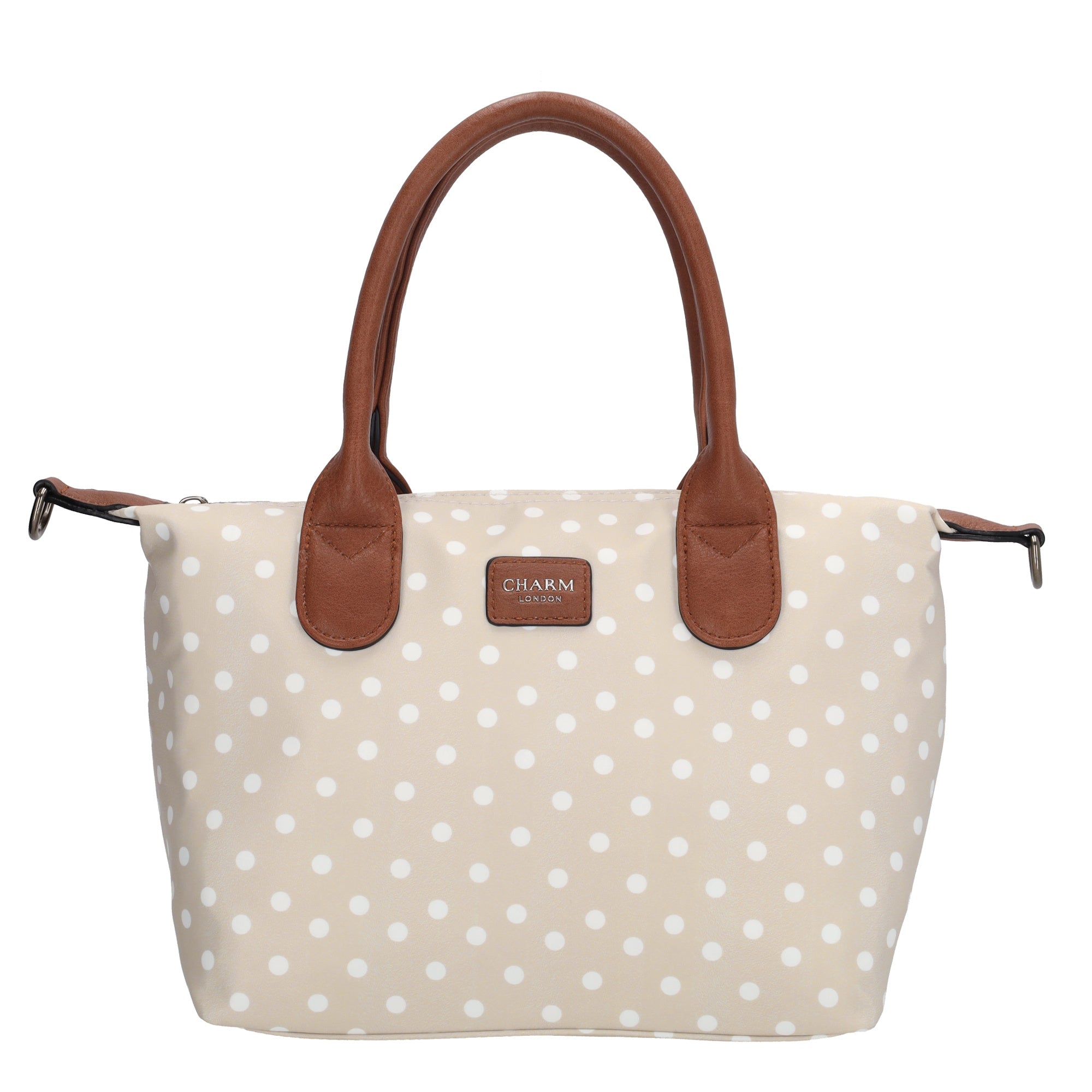 Buckingham - Handtas stippen wit-taupe