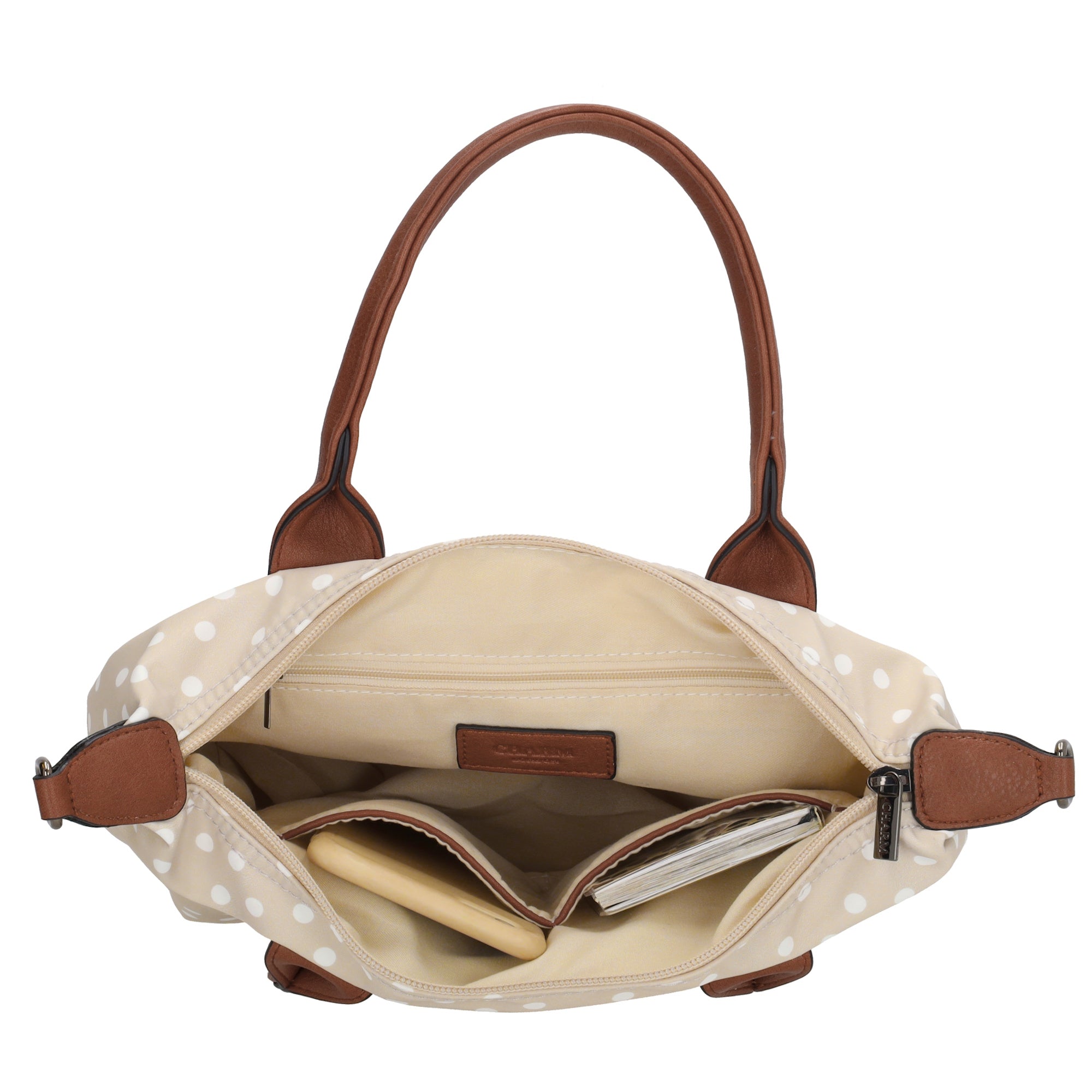 Buckingham - Handtas stippen wit-taupe
