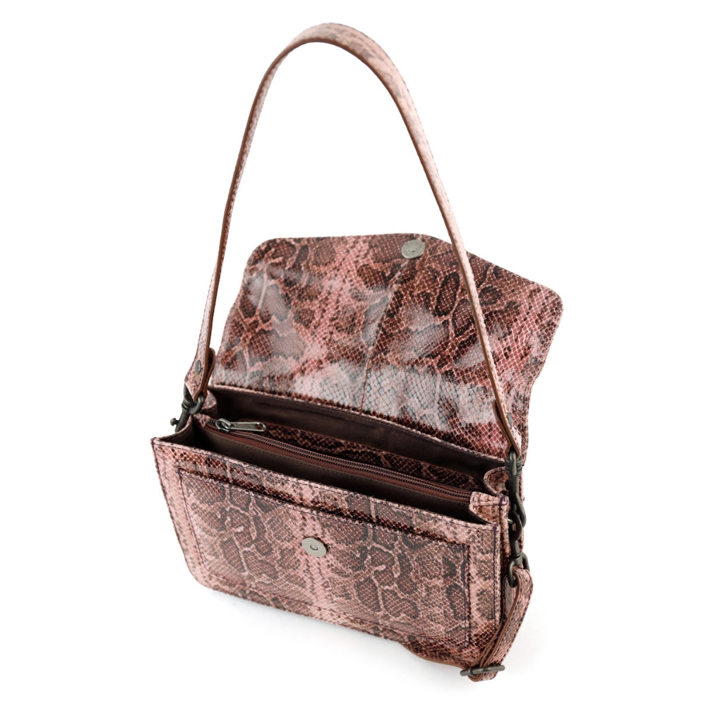 Hand-/Umhängetasche mit Überschlag 'Stella' Snake Pink