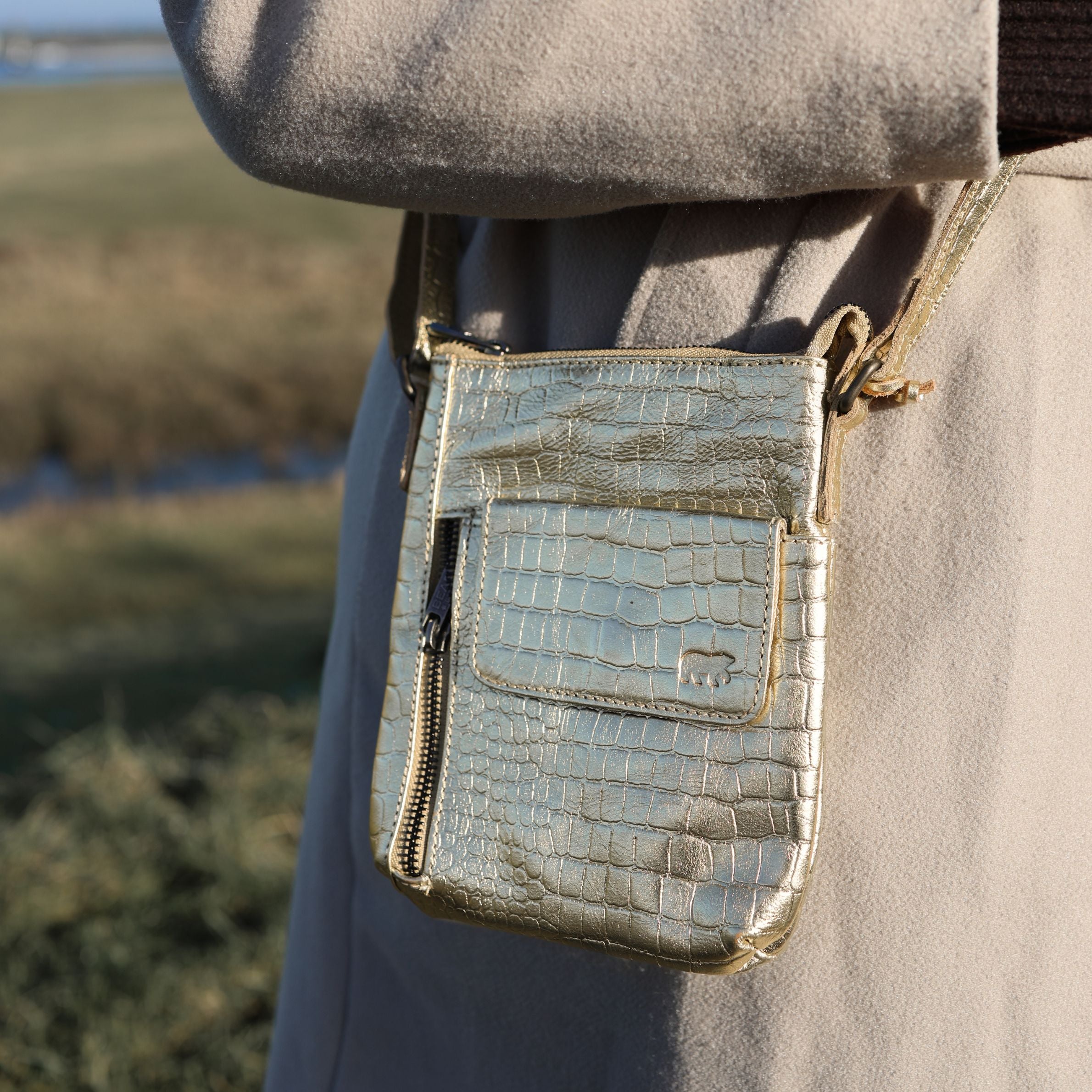 Umhängetasche 'Davide' Croco Champagne