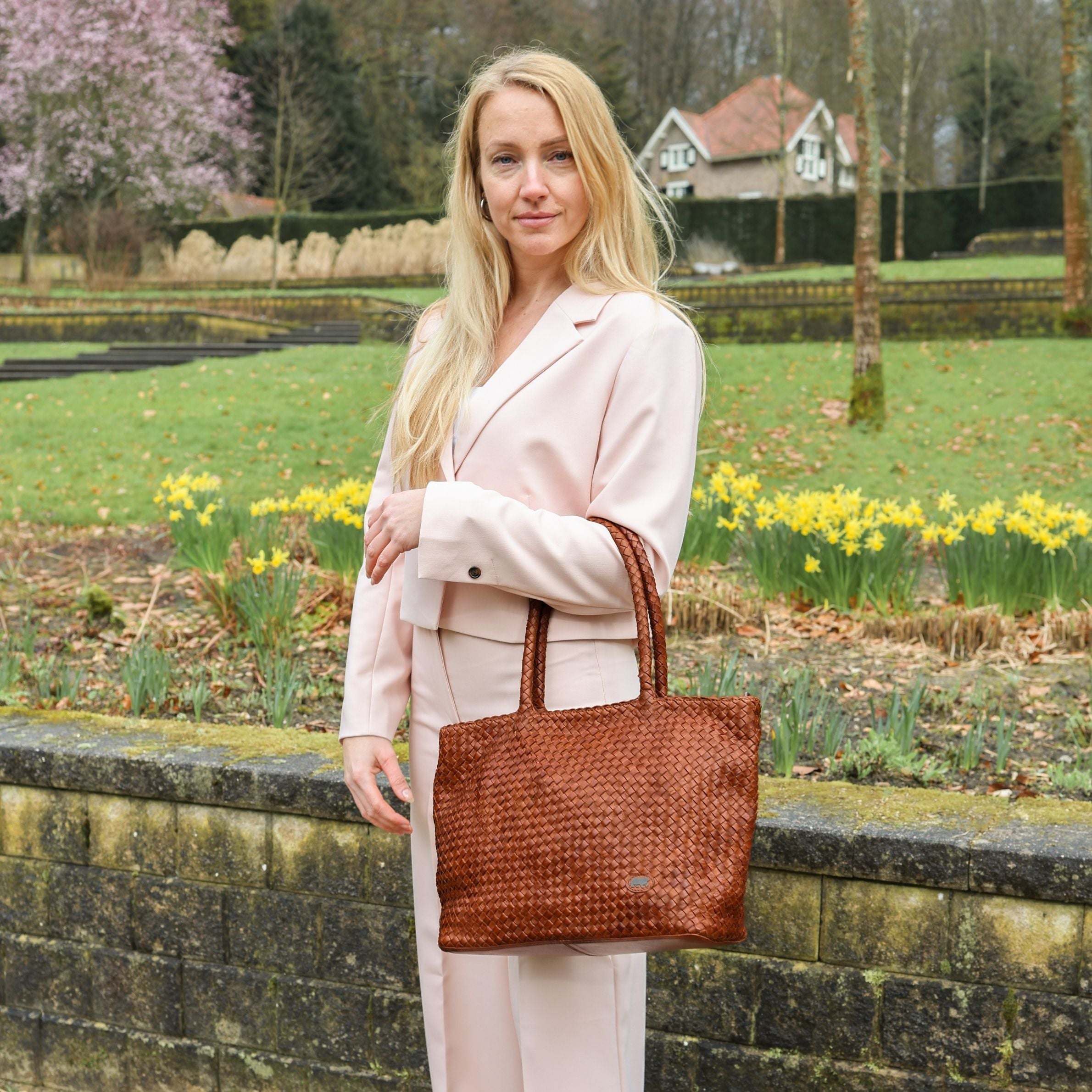 Geflochtene Shopper/Umhängetasche 'Suus' Beige