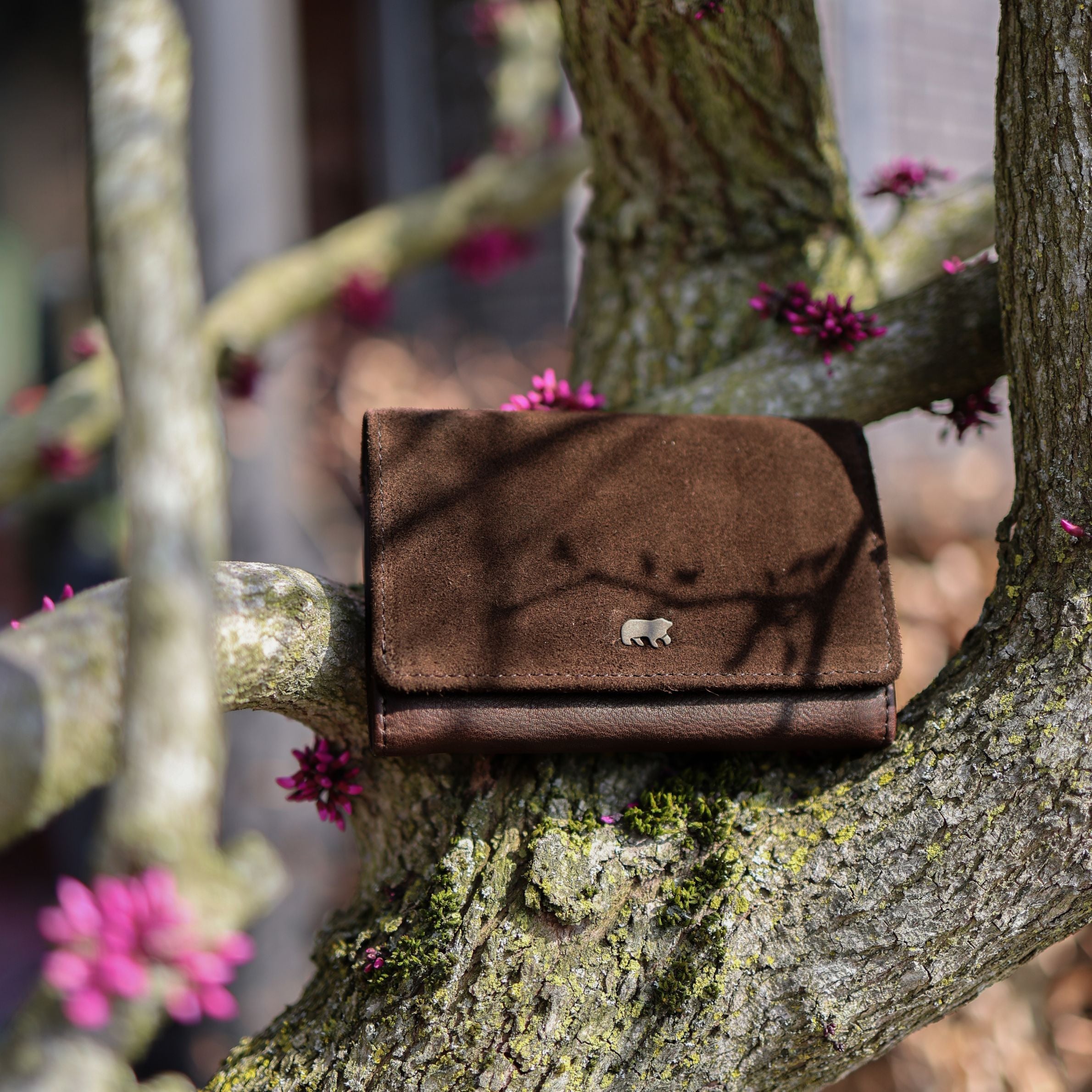 Velours Geldbörse mit Überschlag 'Flappie' Dunkelbraun