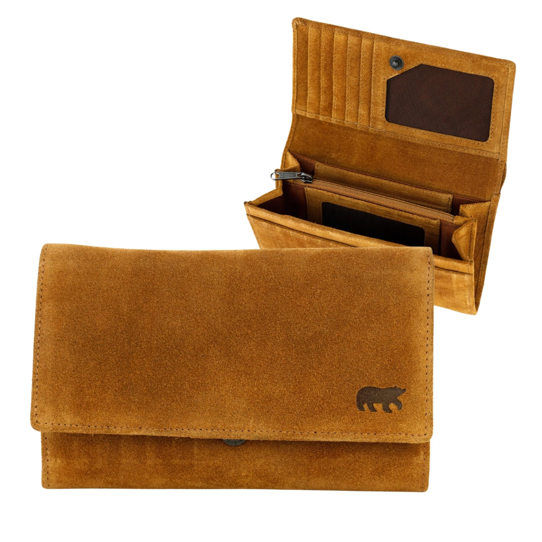 Velours RFID Geldbörse mit Überschlag 'Sweety' XL Cognac