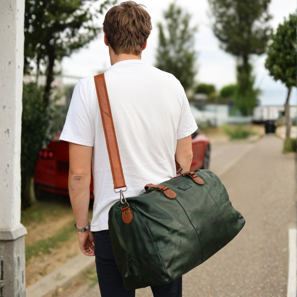 Wochenendtasche 'Lucien' Grün/Cognac