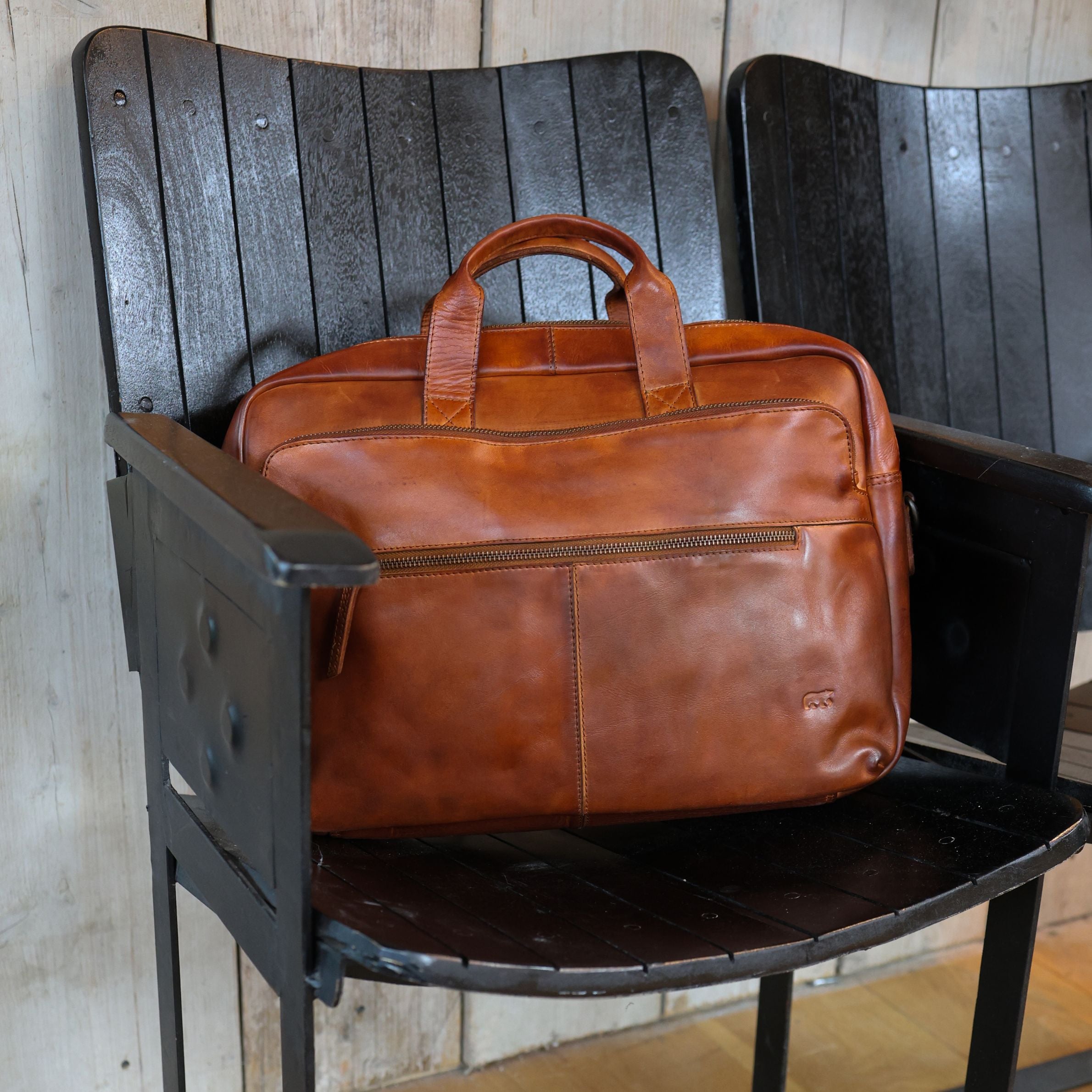 Laptoptasche „Double Zipper Jamie“ Cognac