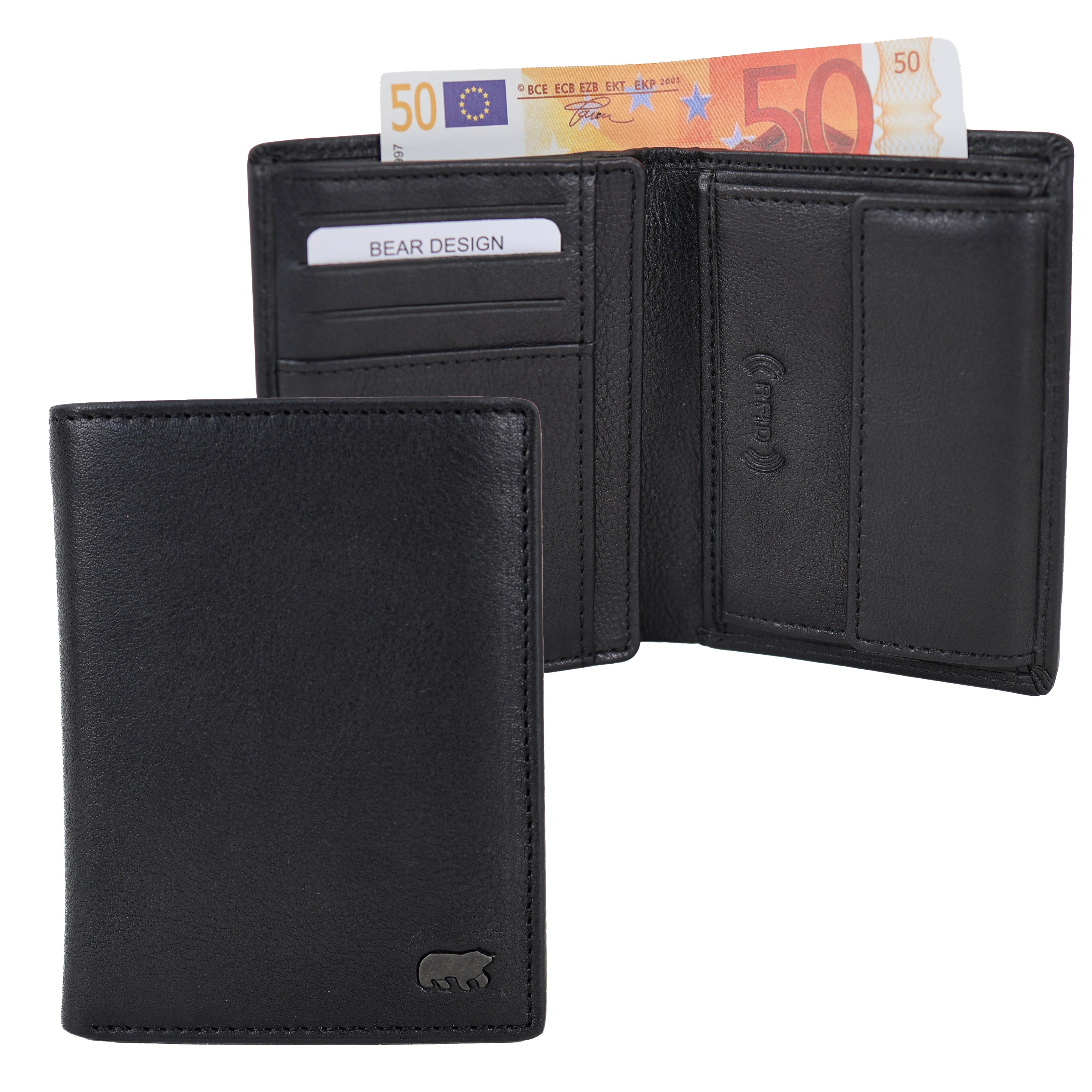 Luxuriöse hohe Brieftasche/Geldbörse „Enrico“ schwarz
