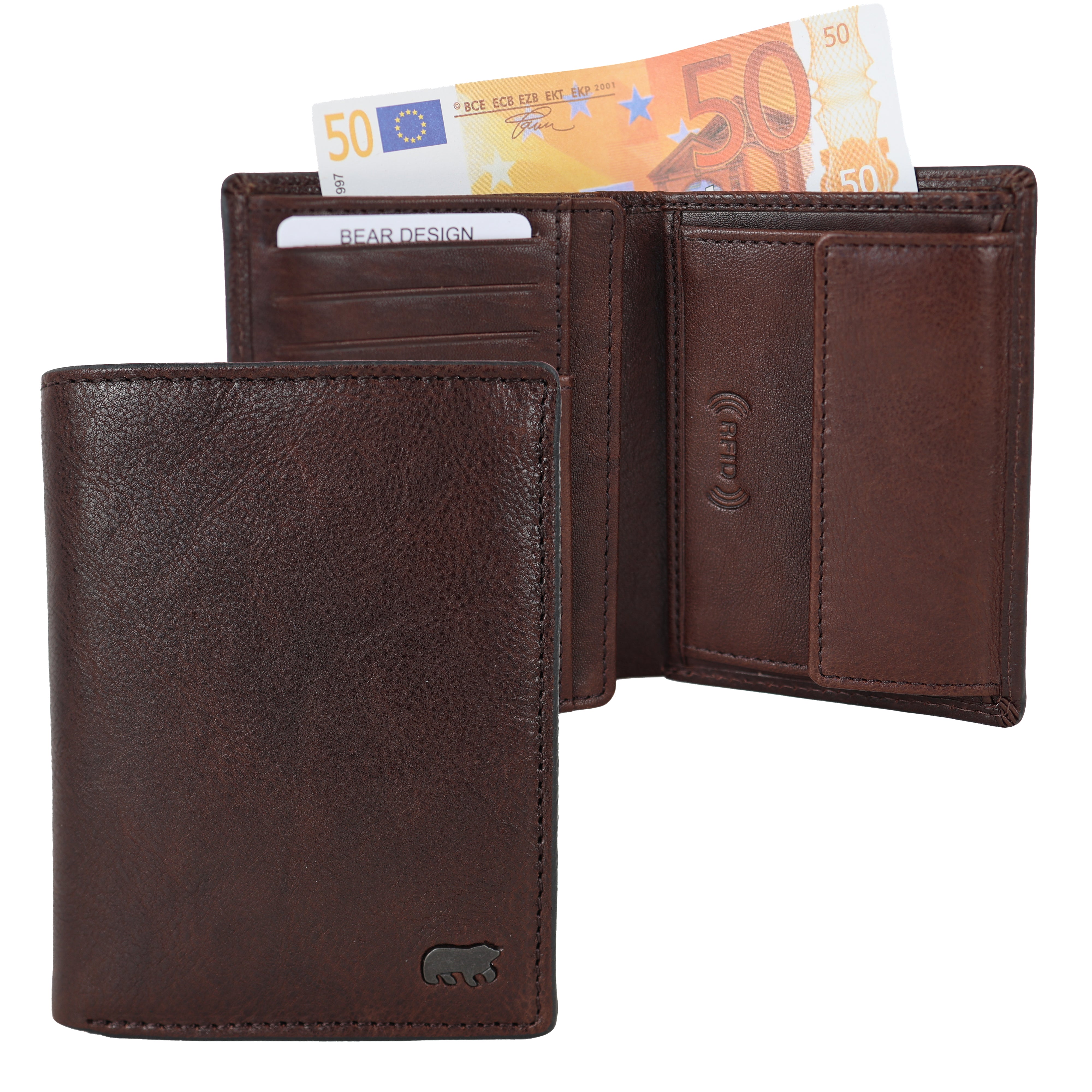 Luxuriöse hohe Brieftasche/Geldbörse „Enrico“ braun