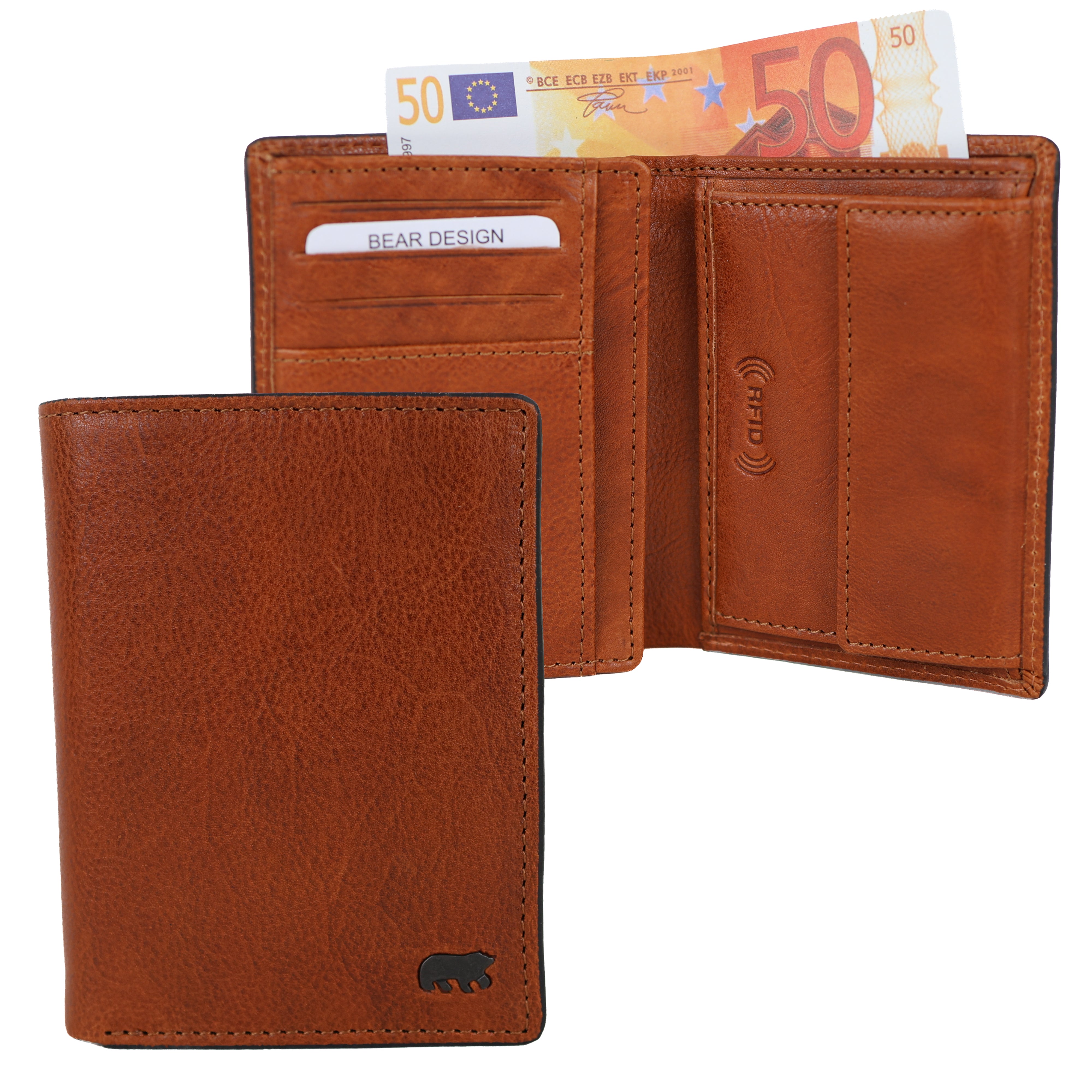 Luxuriöse hohe Brieftasche/Geldbörse „Enrico“ cognac