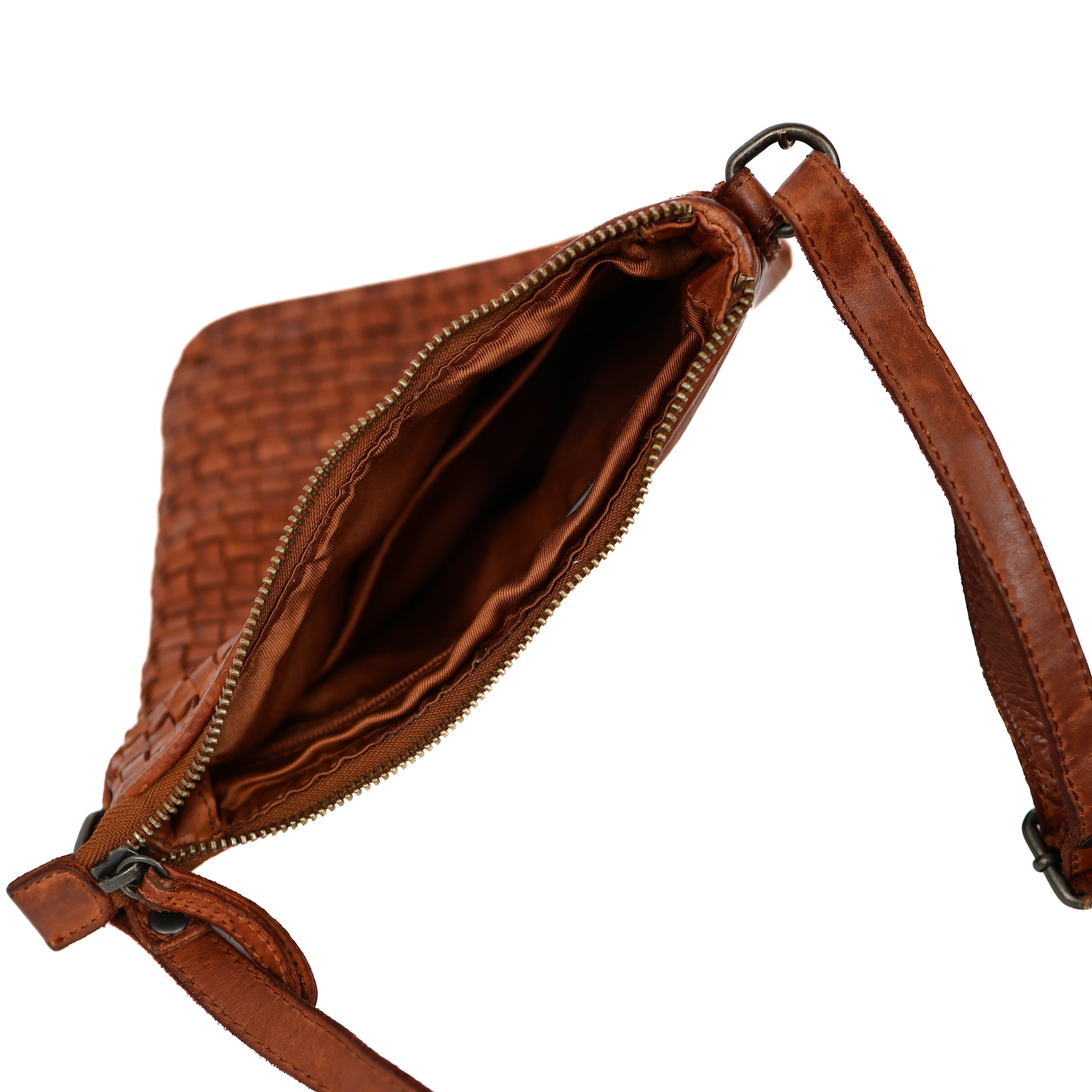 Kleine Umhängetasche 'Giulia' geflochten cognac