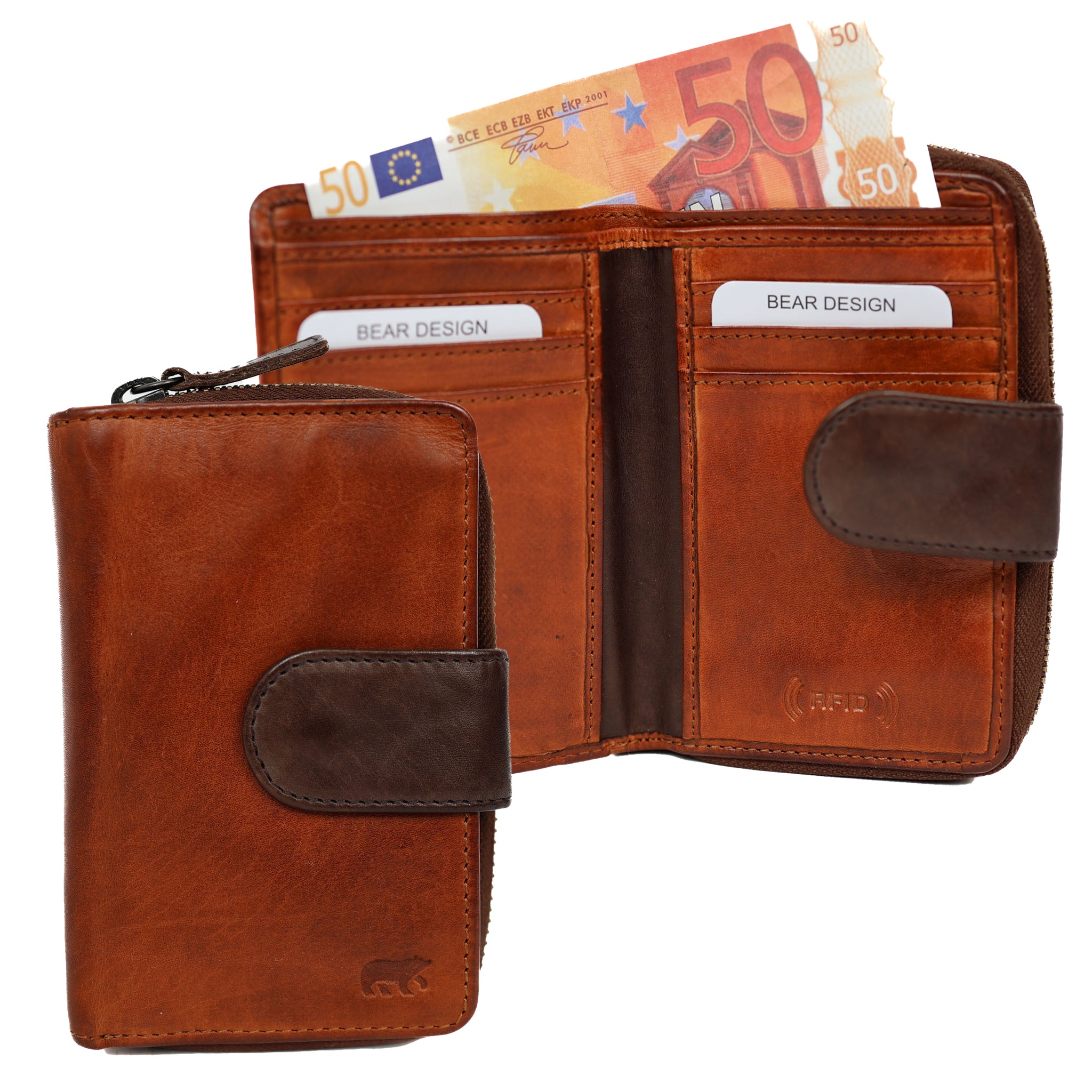 Reißverschluss-Geldbörse 'Loet' Cognac/Braun