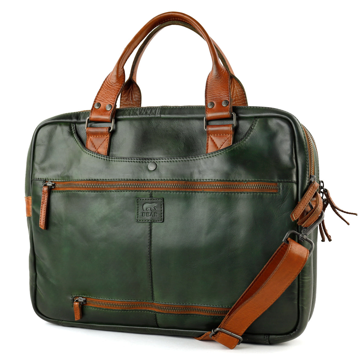 Laptop tasche 'Leandro' grün/cognac