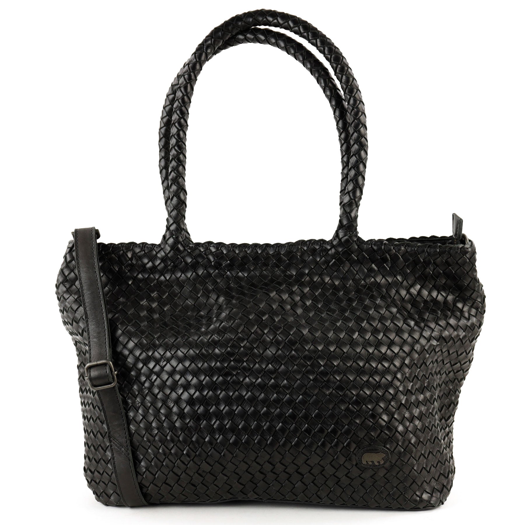 Geflochtene Shopper-/Schultertasche „Suus“, schwarz