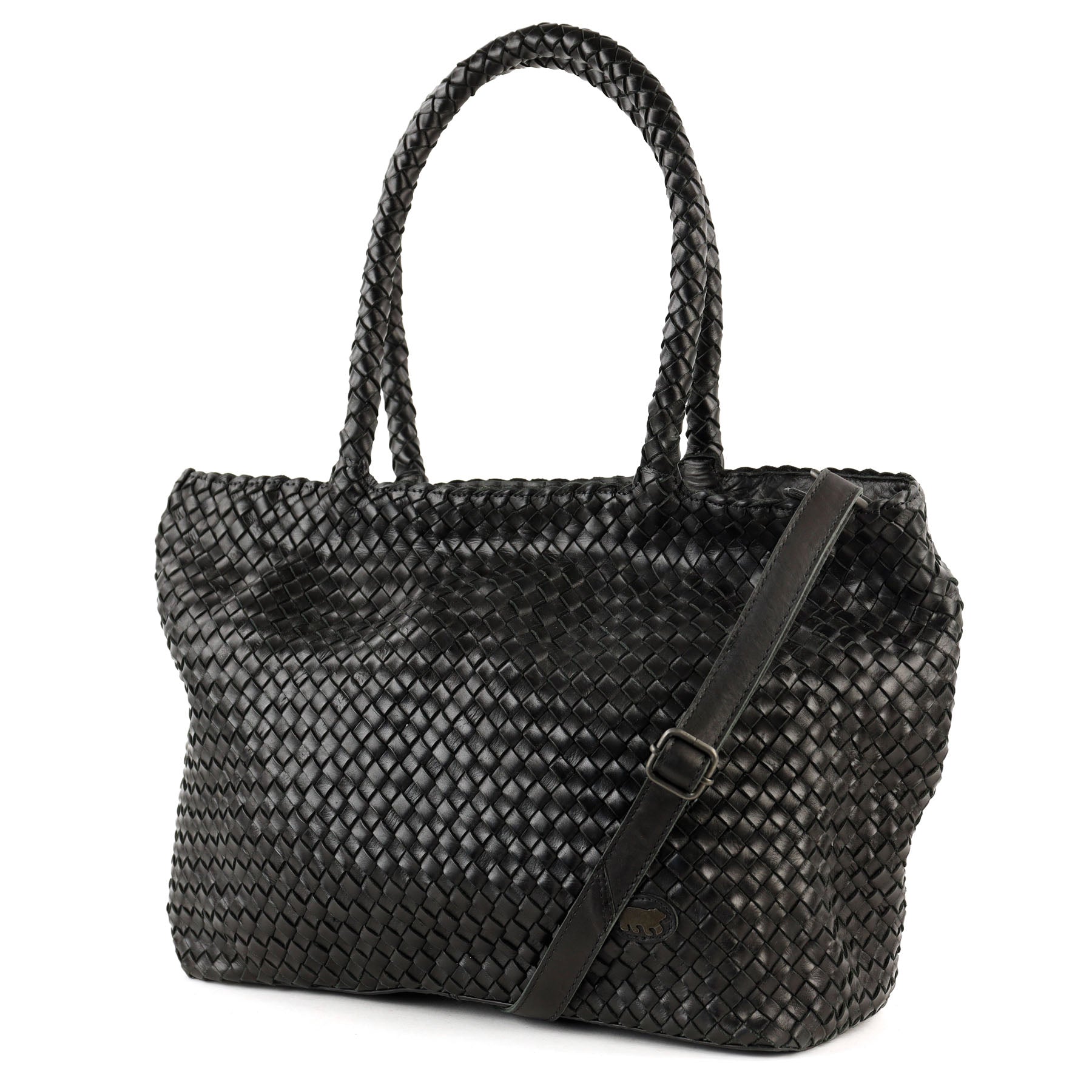 Geflochtene Shopper-/Schultertasche „Suus“, schwarz