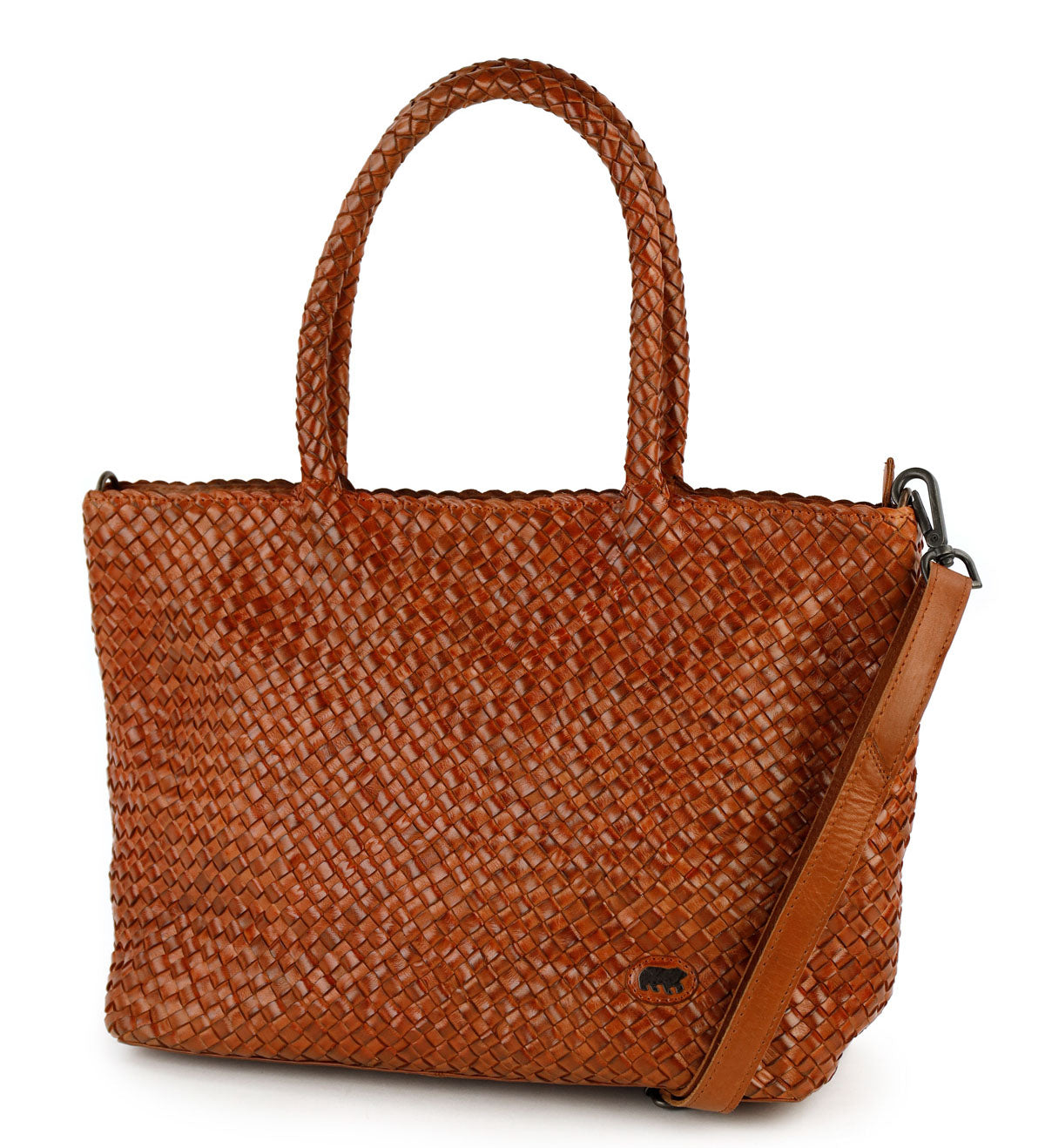 Geflochtene Shopper/Umhängetasche 'Suus' Cognac