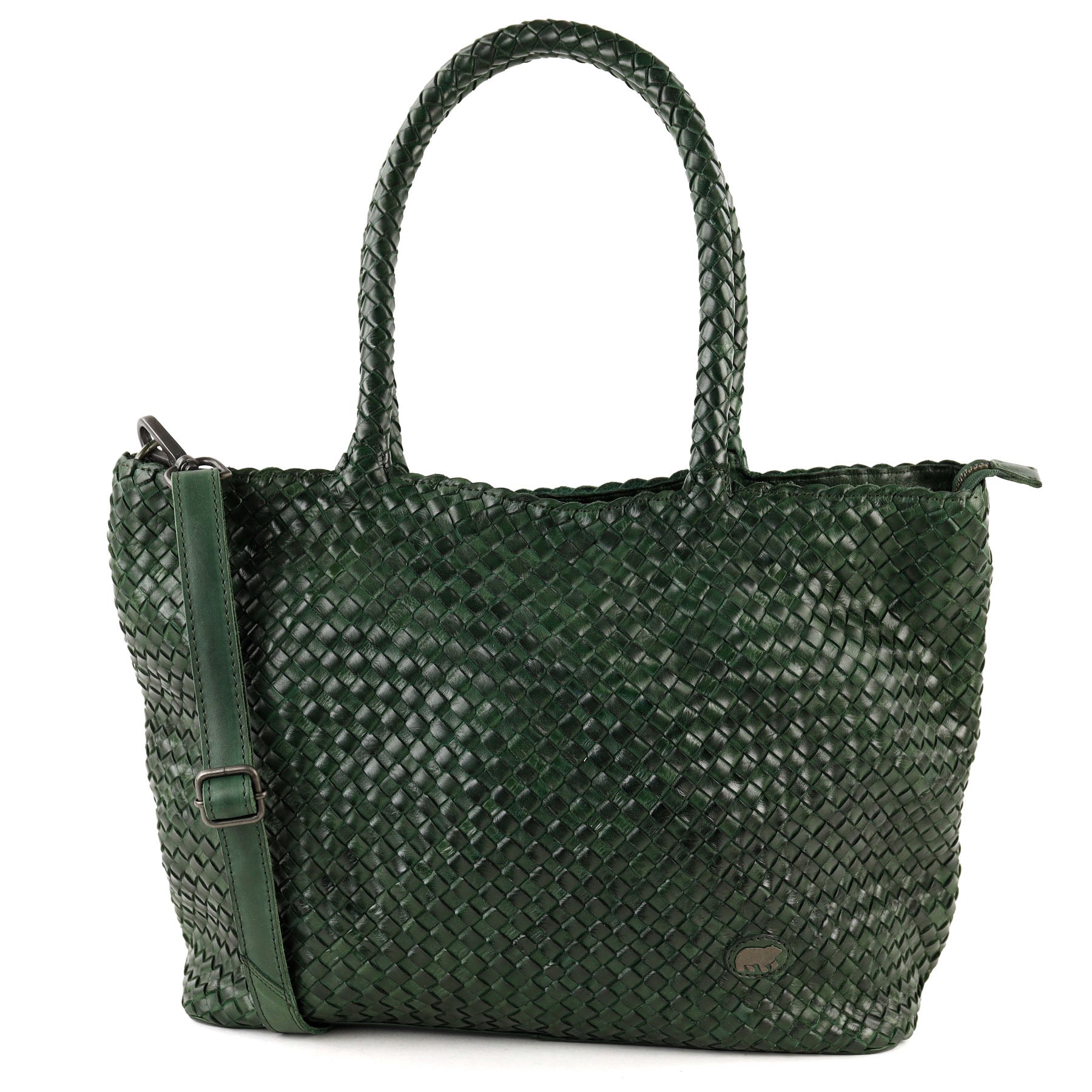 Geflochtene Shopper-/Schultertasche „Suus“ grün