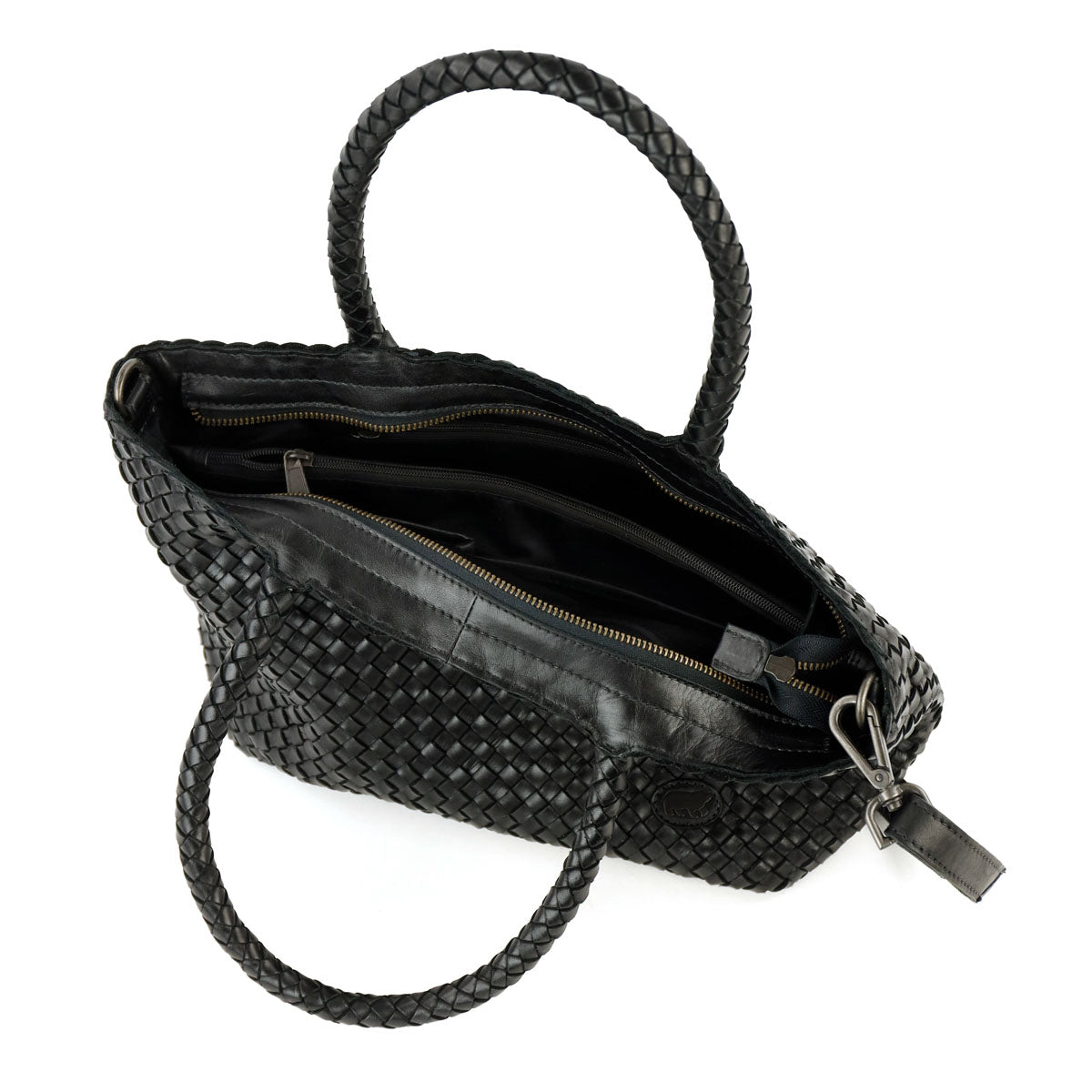Geflochtene Handtasche/Schultertasche „Franca“, schwarz