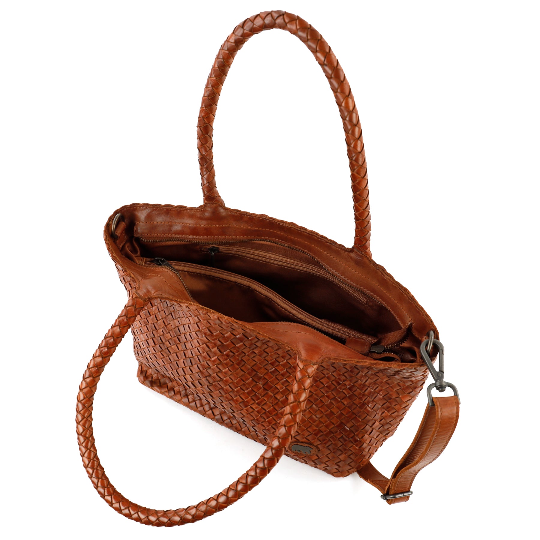 Geflochtene Handtasche/Schultertasche „Franca“ Cognac