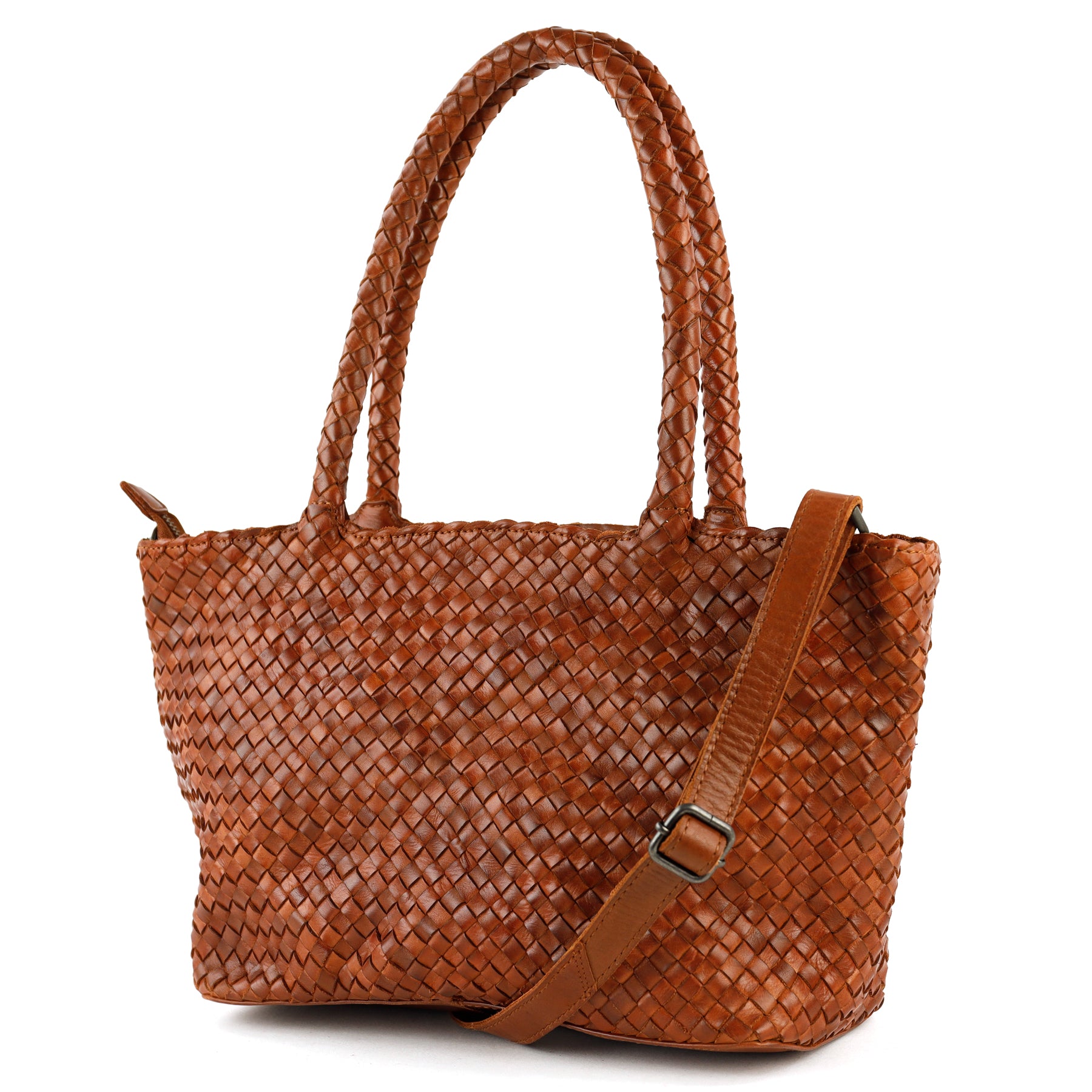 Geflochtene Handtasche/Schultertasche „Franca“ Cognac