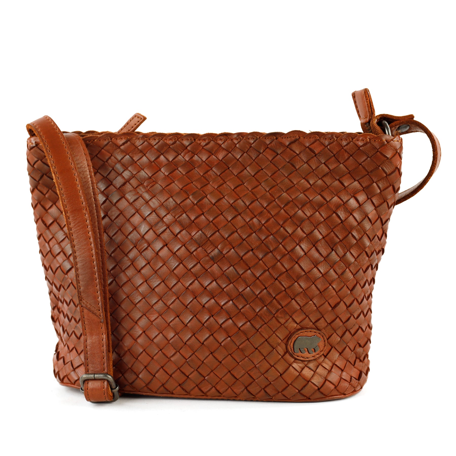 Geflochtene Umhängetasche 'Joan' Cognac