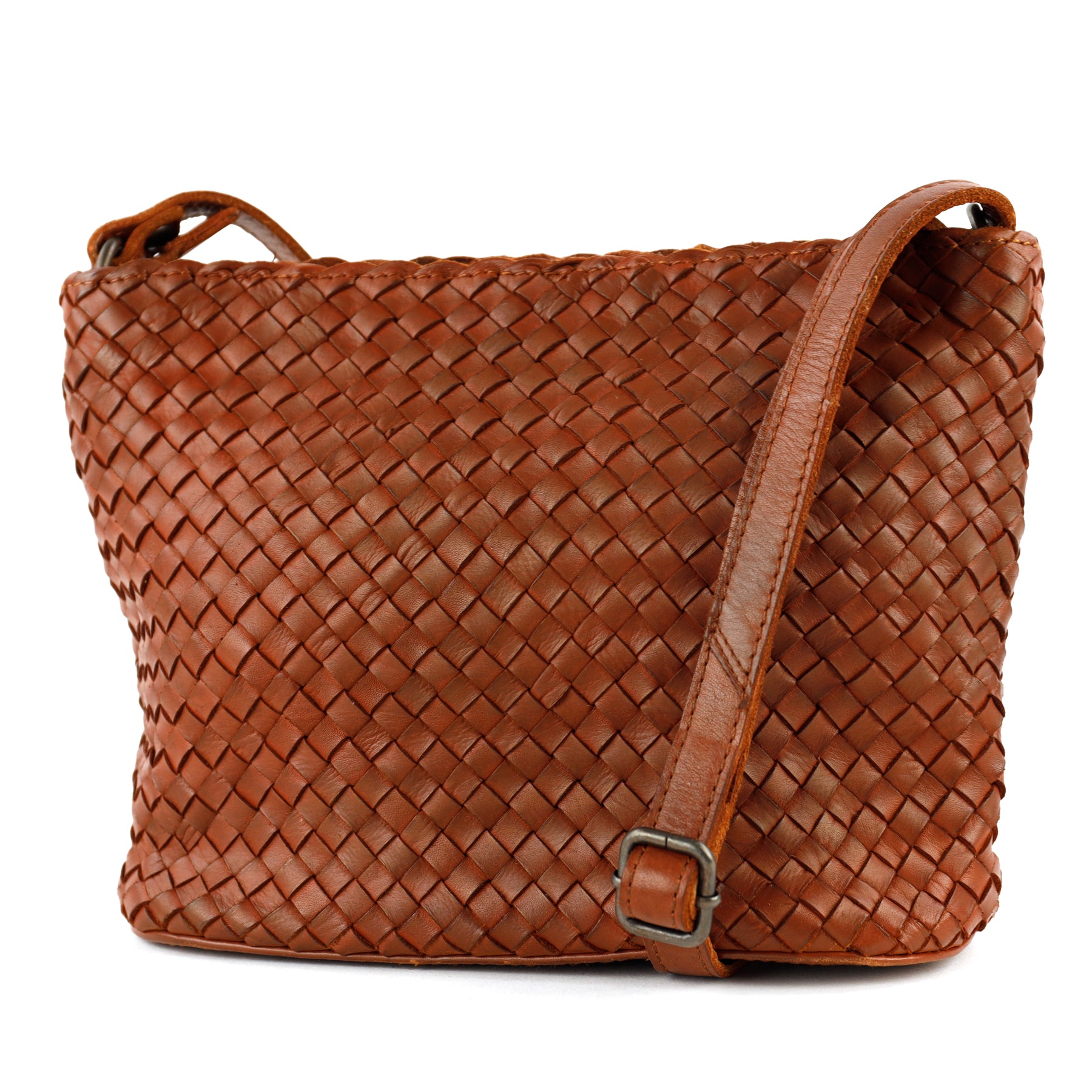 Geflochtene Umhängetasche 'Joan' Cognac
