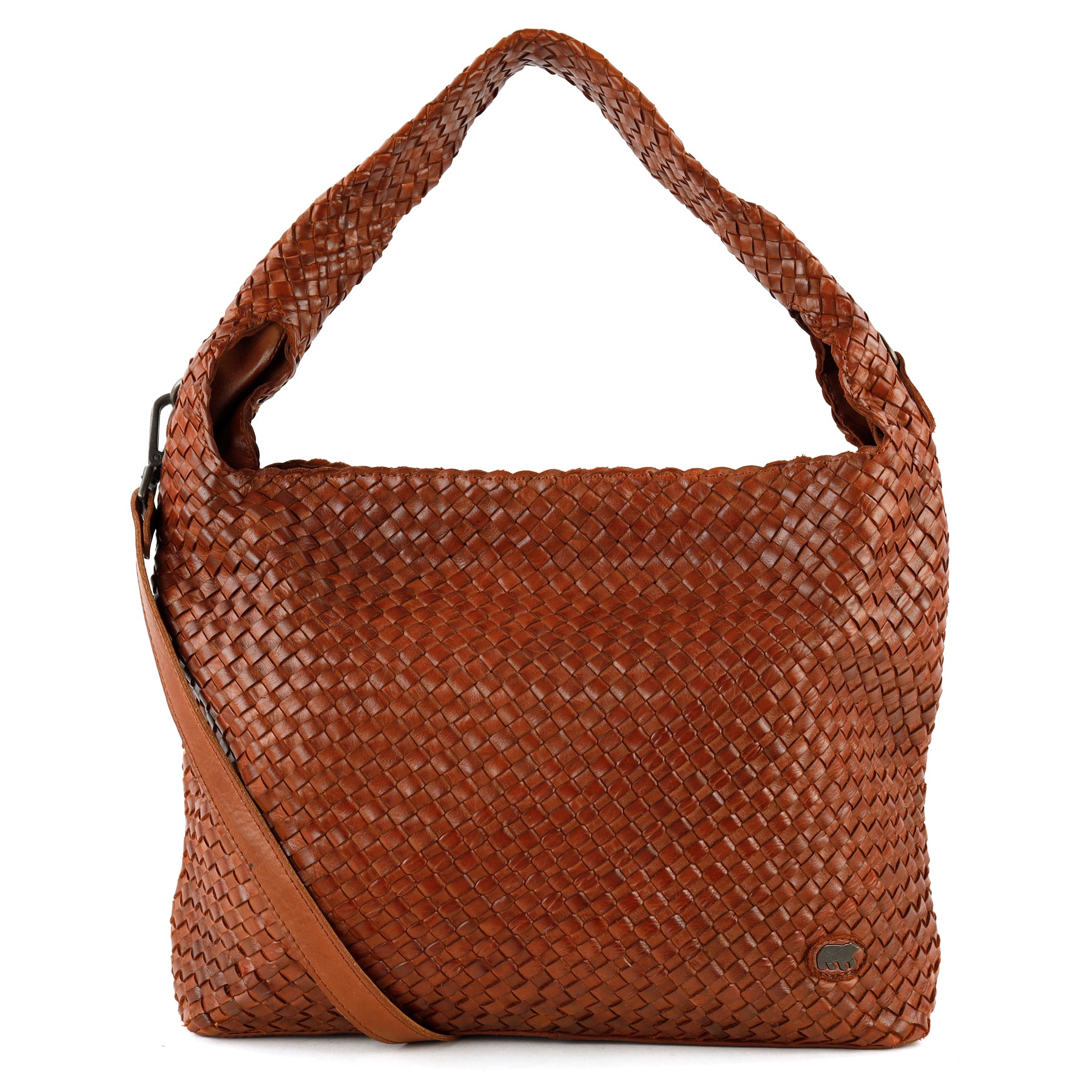 Geflochtene Beutel-/Umhängetasche 'Lauraine' Cognac