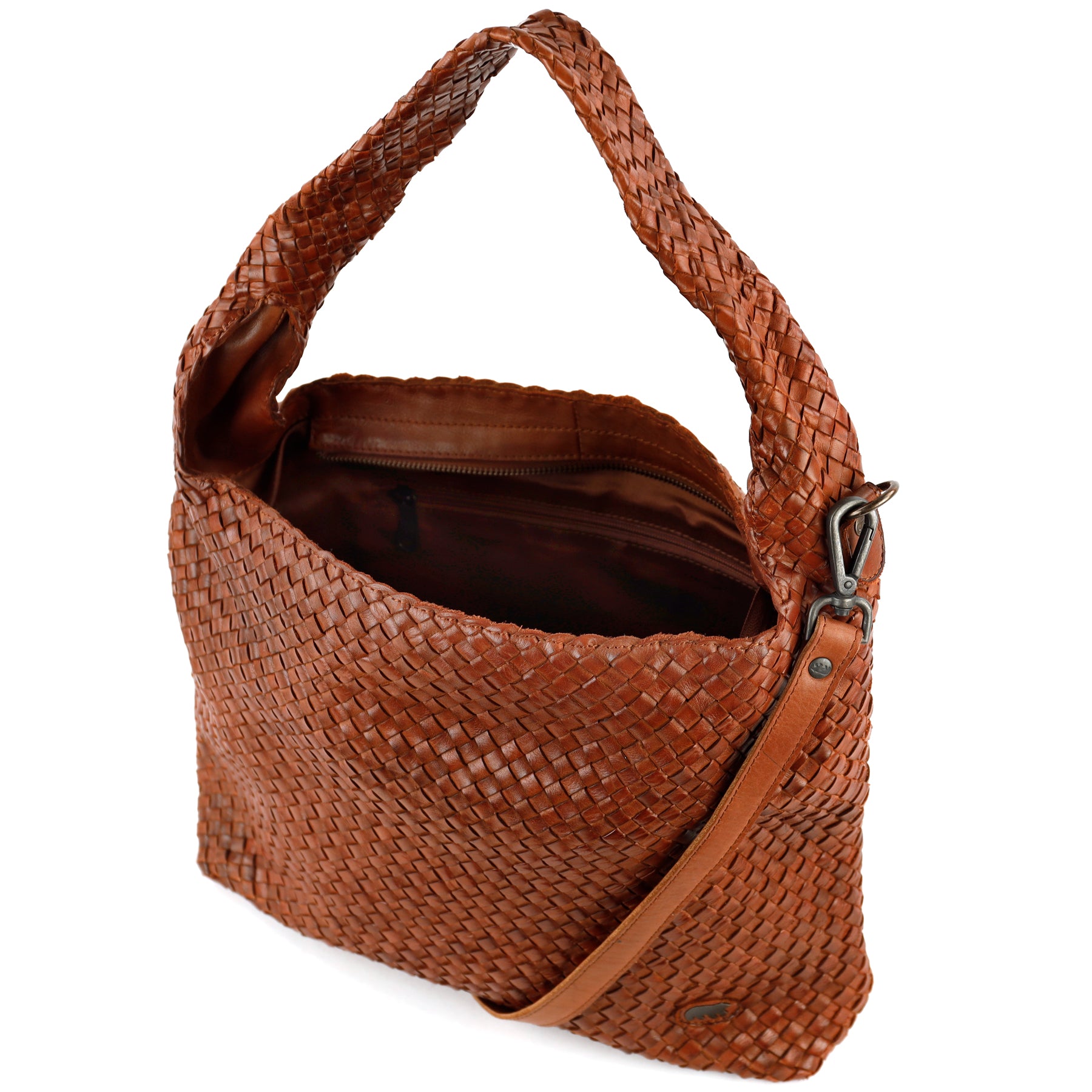 Geflochtene Tasche/Schultertasche „Lauraine“ Cognac