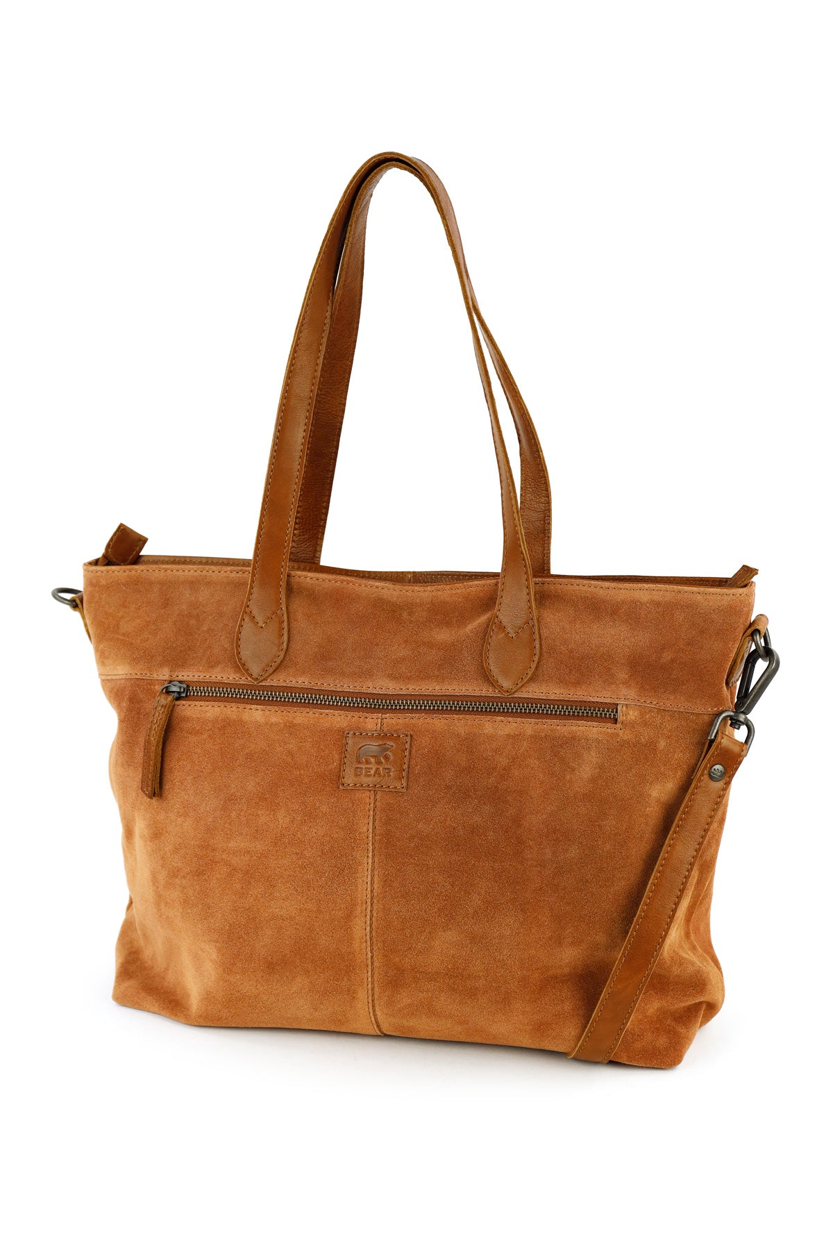 Suede shopper/schoudertas 'Annelies' cognac