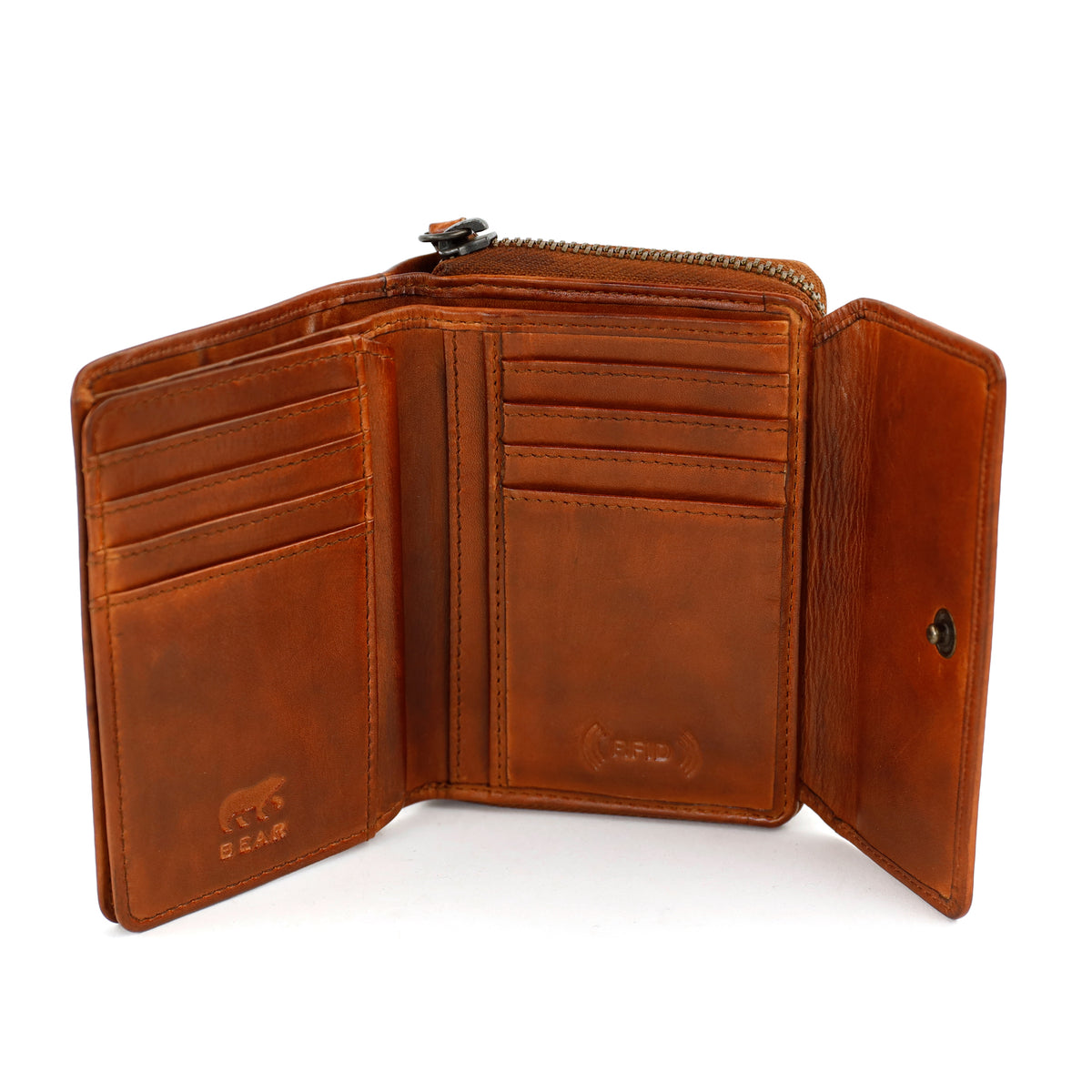 RFID Ritsportemonnee met overslag 'Alba' cognac