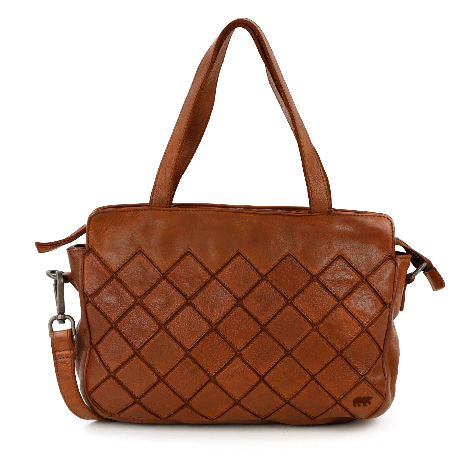 Patchwork Hand-/Umhängetasche 'Alice' Cognac