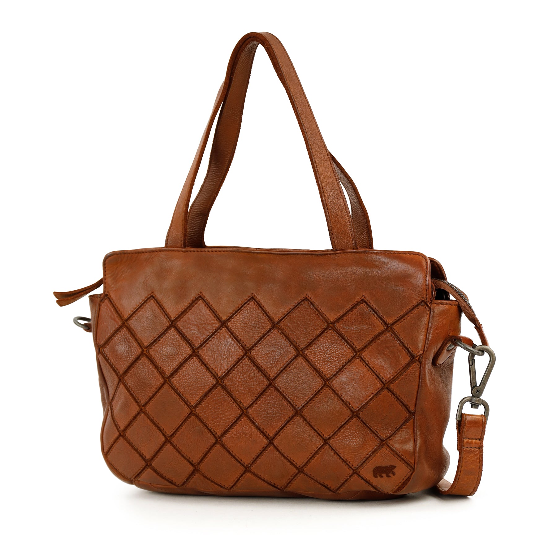 Patchwork Hand-/Umhängetasche 'Alice' Cognac