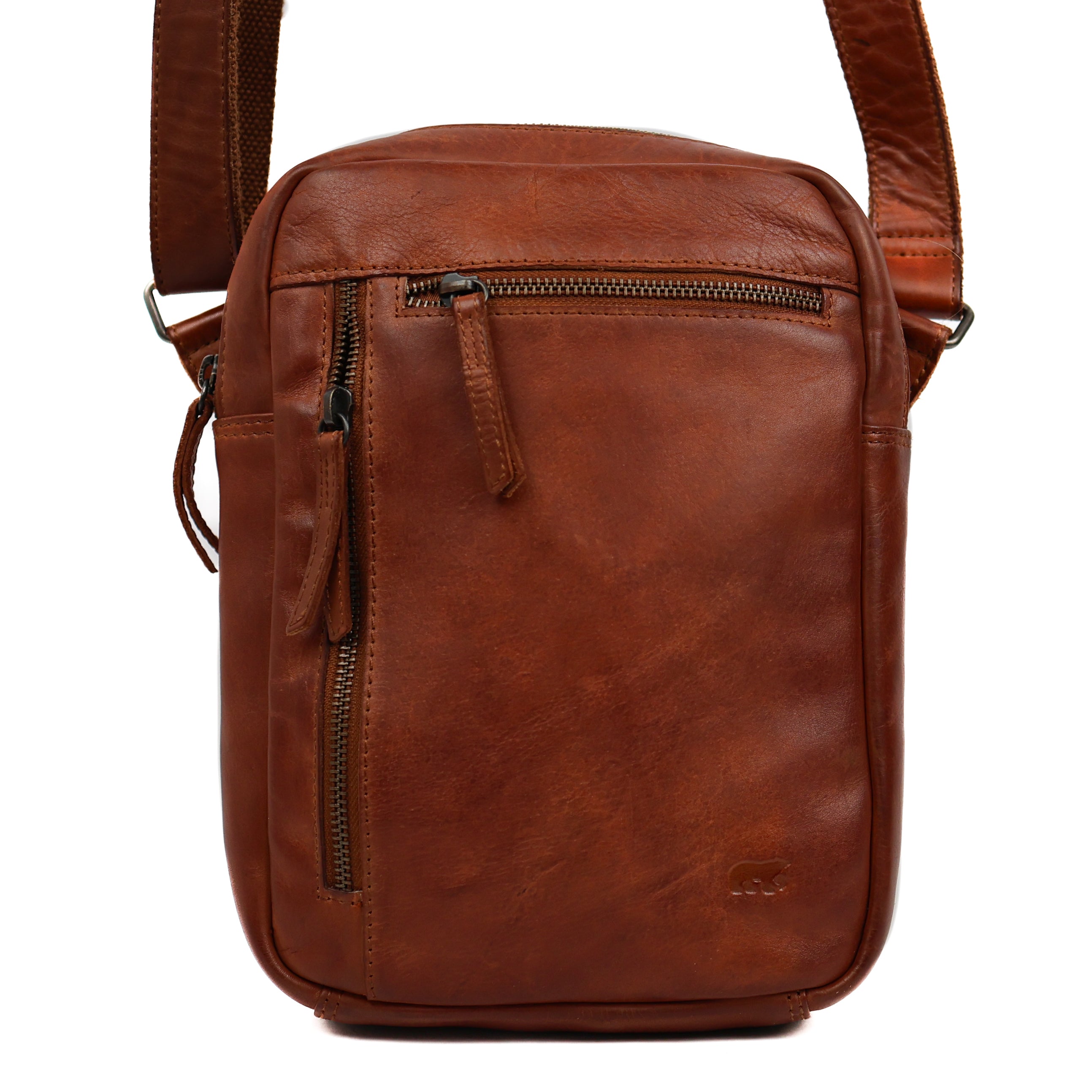 Schoudertasje met ritsen 'Jody' cognac