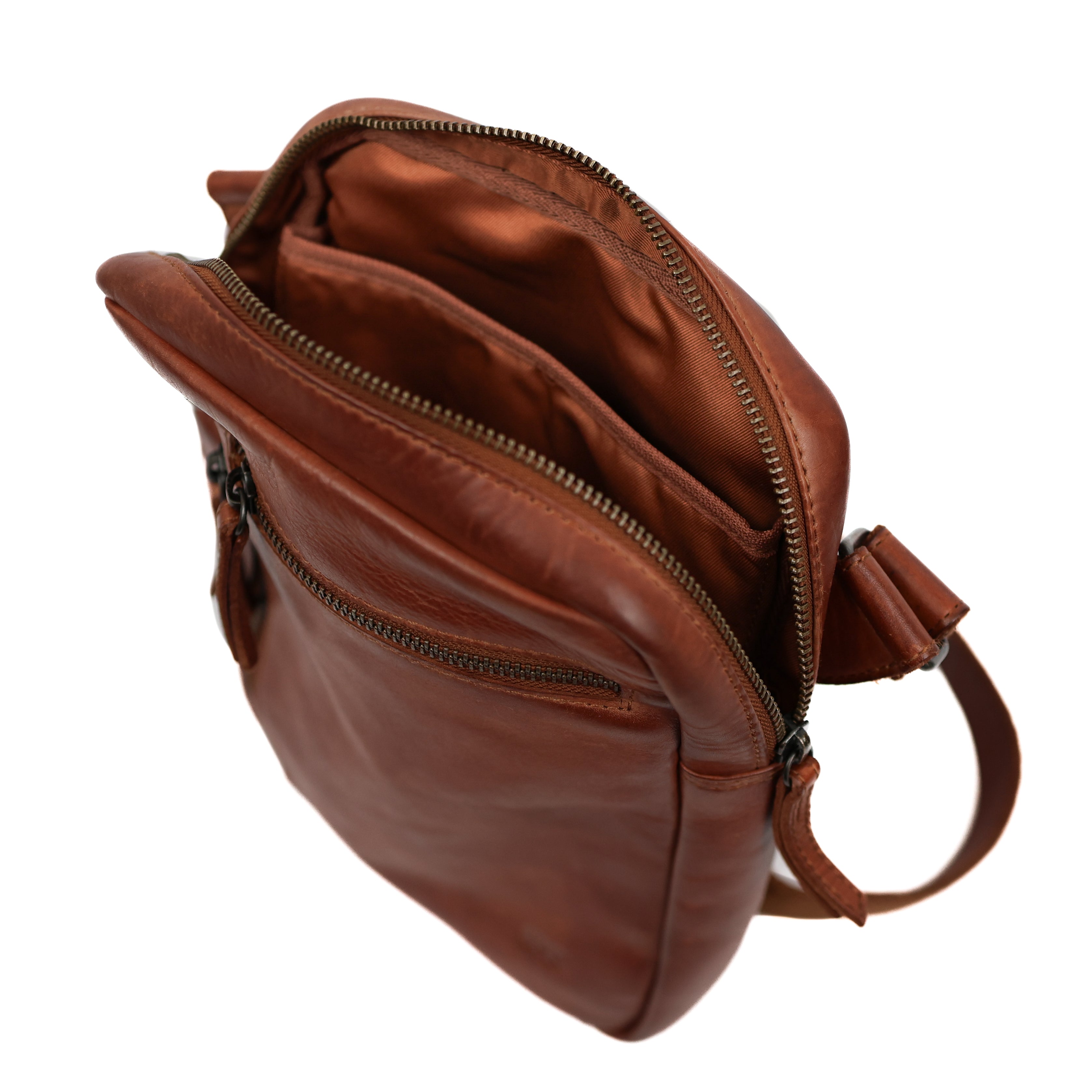 Schoudertasje met ritsen 'Jody' cognac