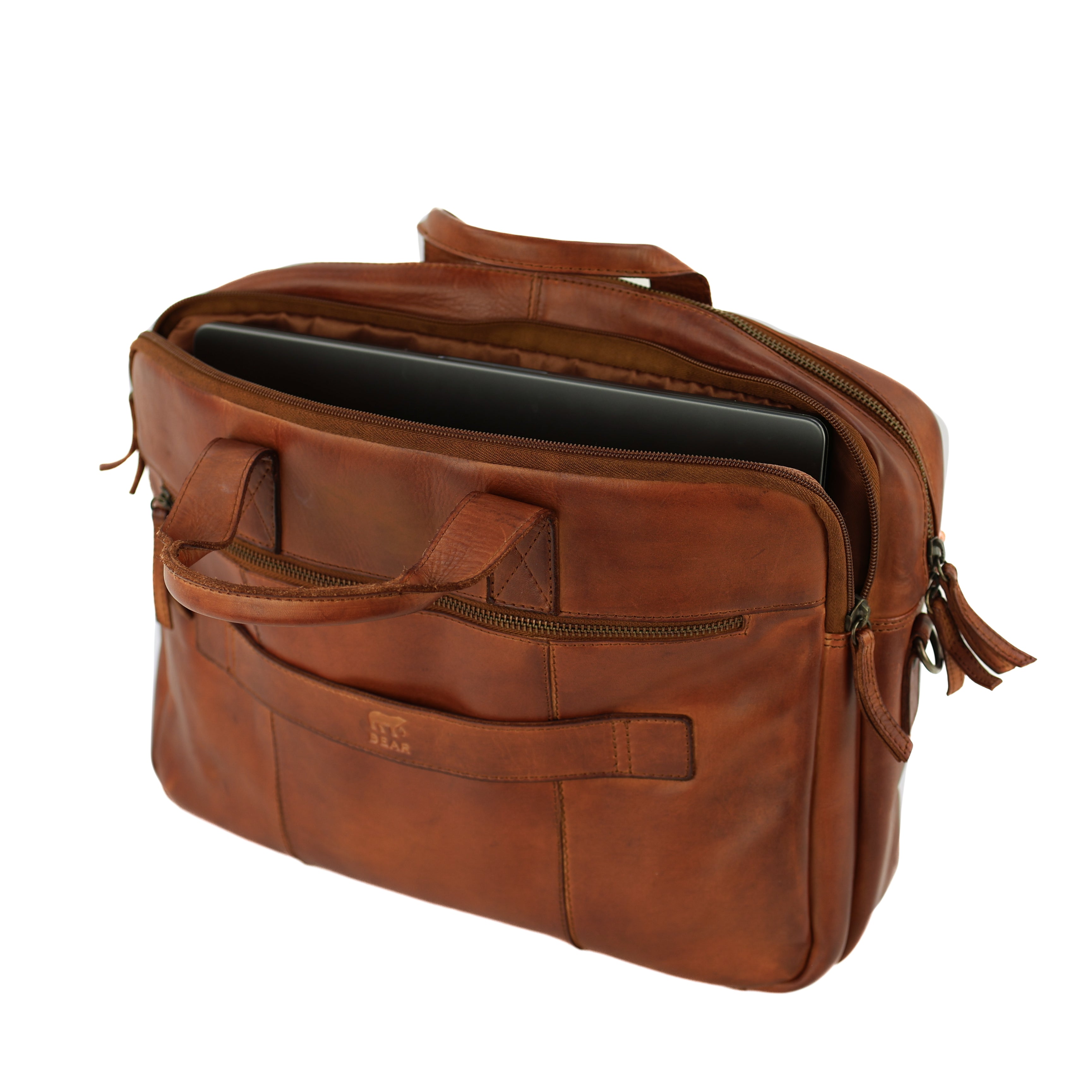 Laptoptasche 15.6” mit Doppelreißverschluss 'Jamie' Cognac