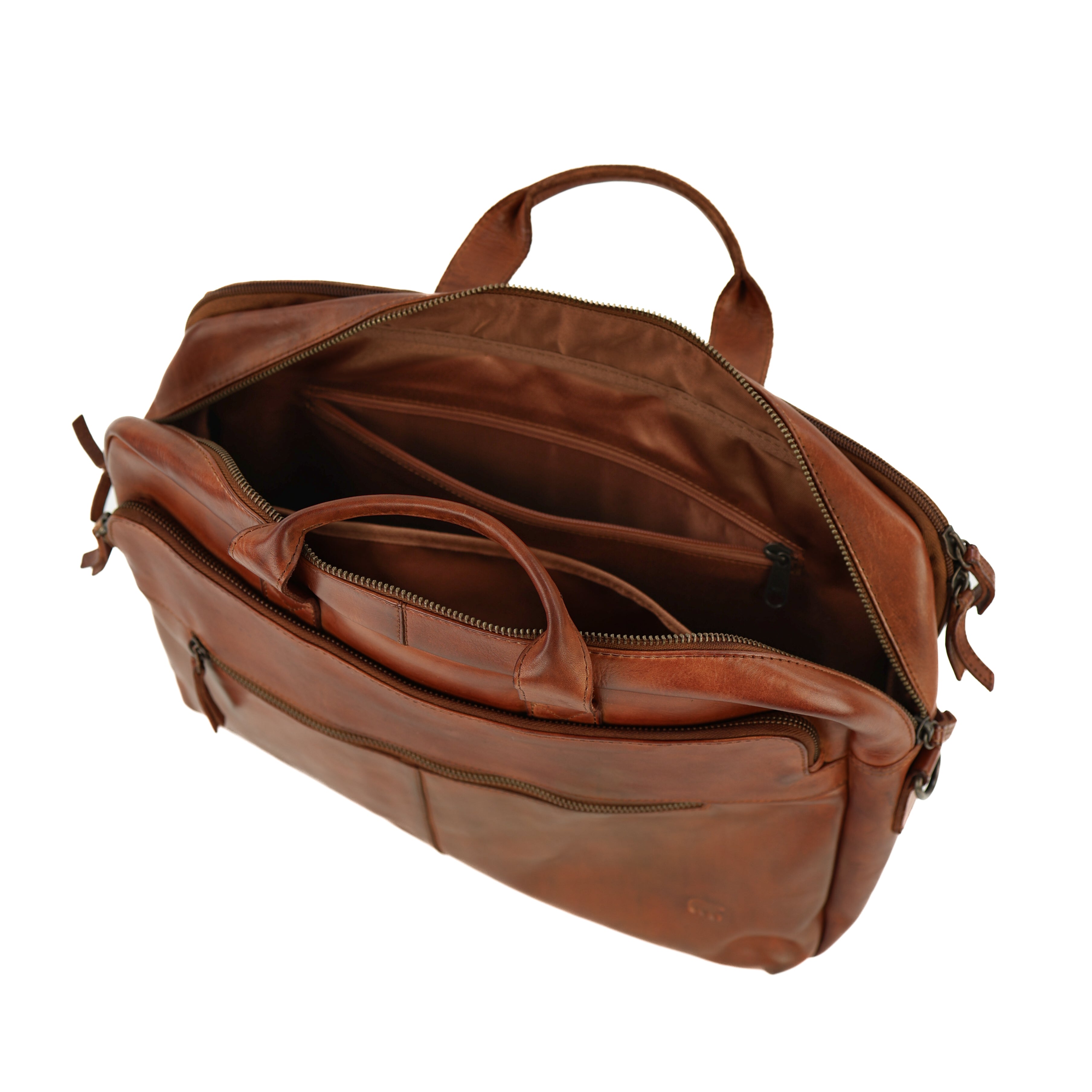 Laptoptasche 15.6” mit Doppelreißverschluss 'Jamie' Cognac