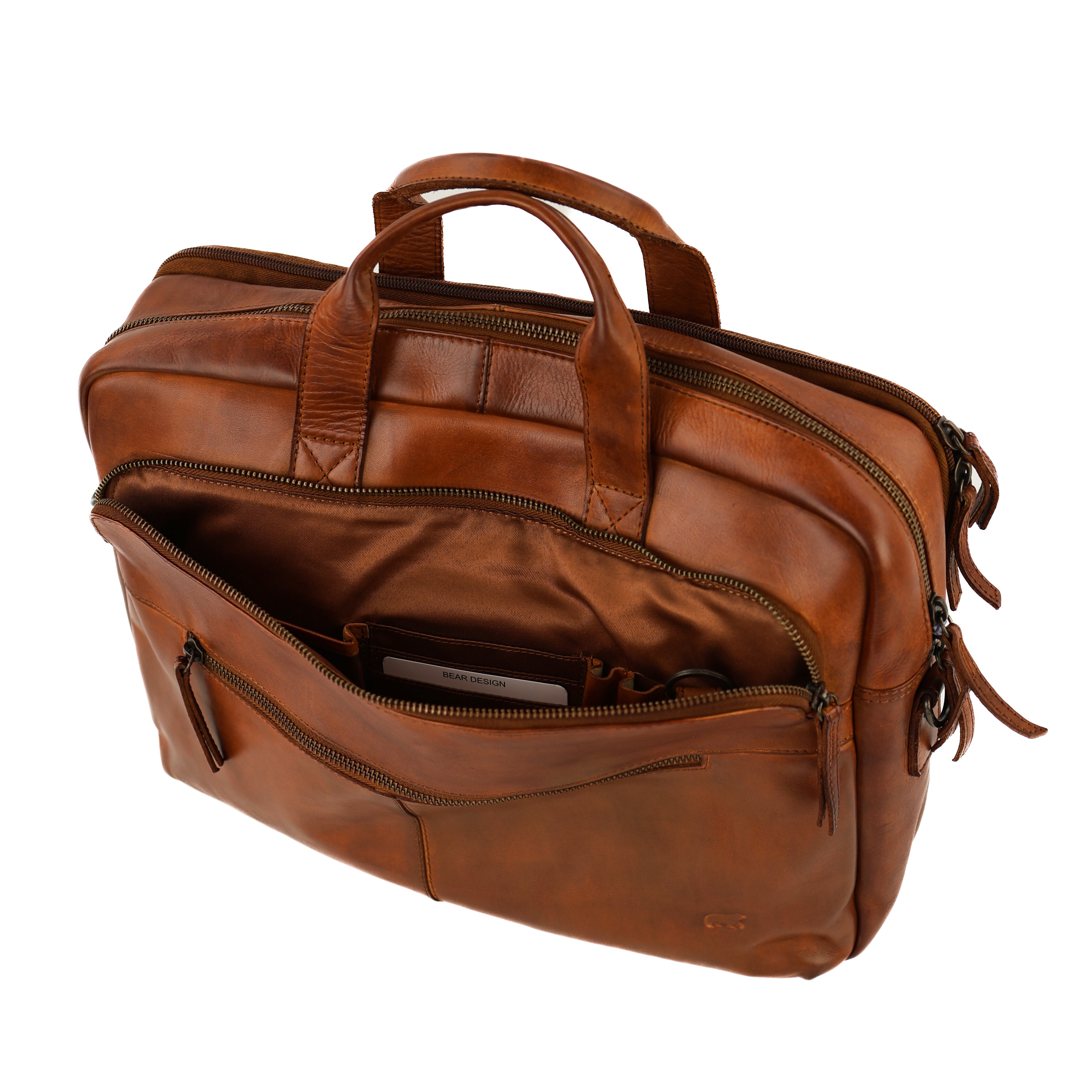 Laptoptasche 15.6” mit Doppelreißverschluss 'Jamie' Cognac