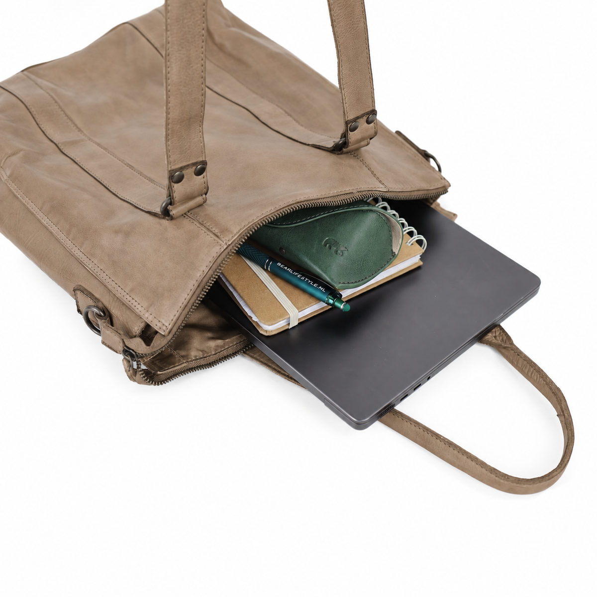 Hand-/Schultertasche mit Laptopfach – „Freya“ Beige