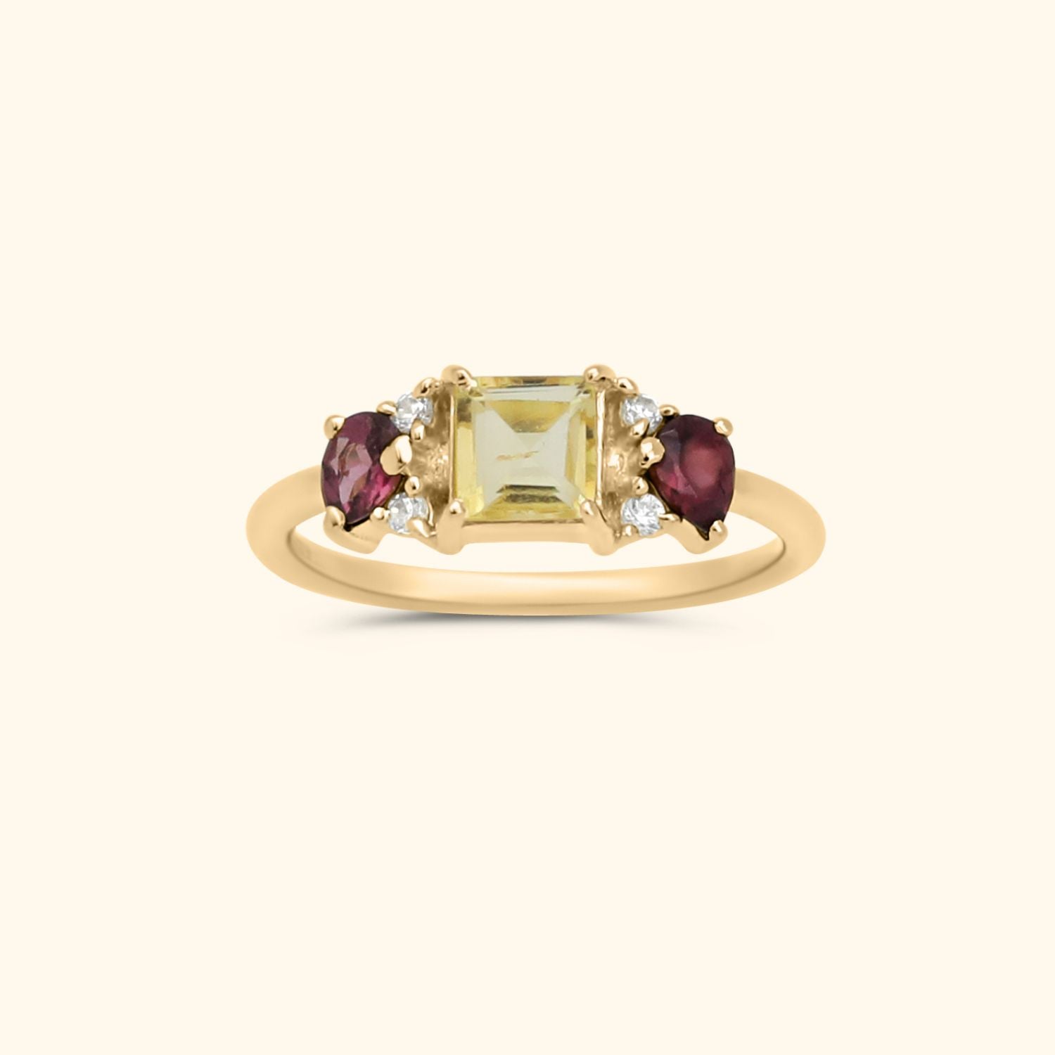 Citrin-Rhodolit-Cluster-Ring